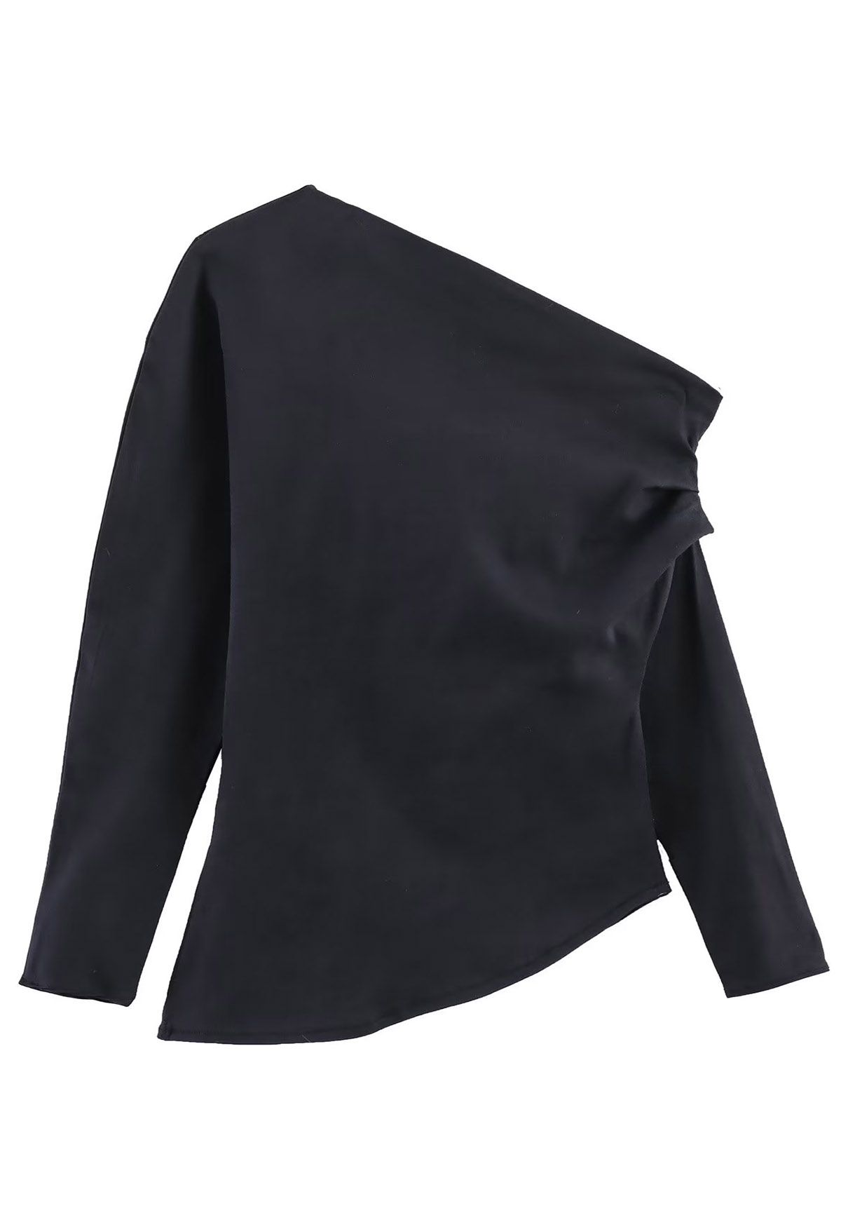 Asymmetric Ruched Detail Long Sleeves Top in Black