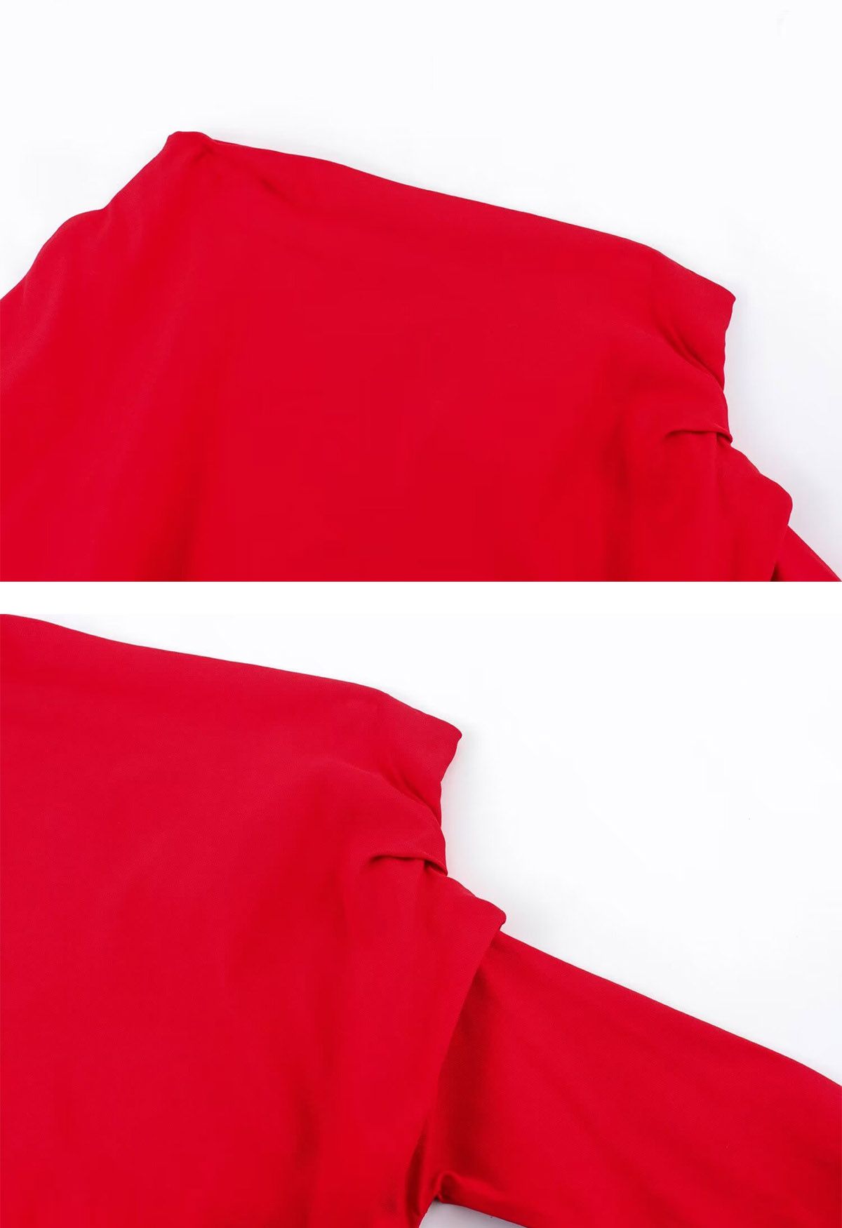 Asymmetric Ruched Detail Long Sleeves Top in Red