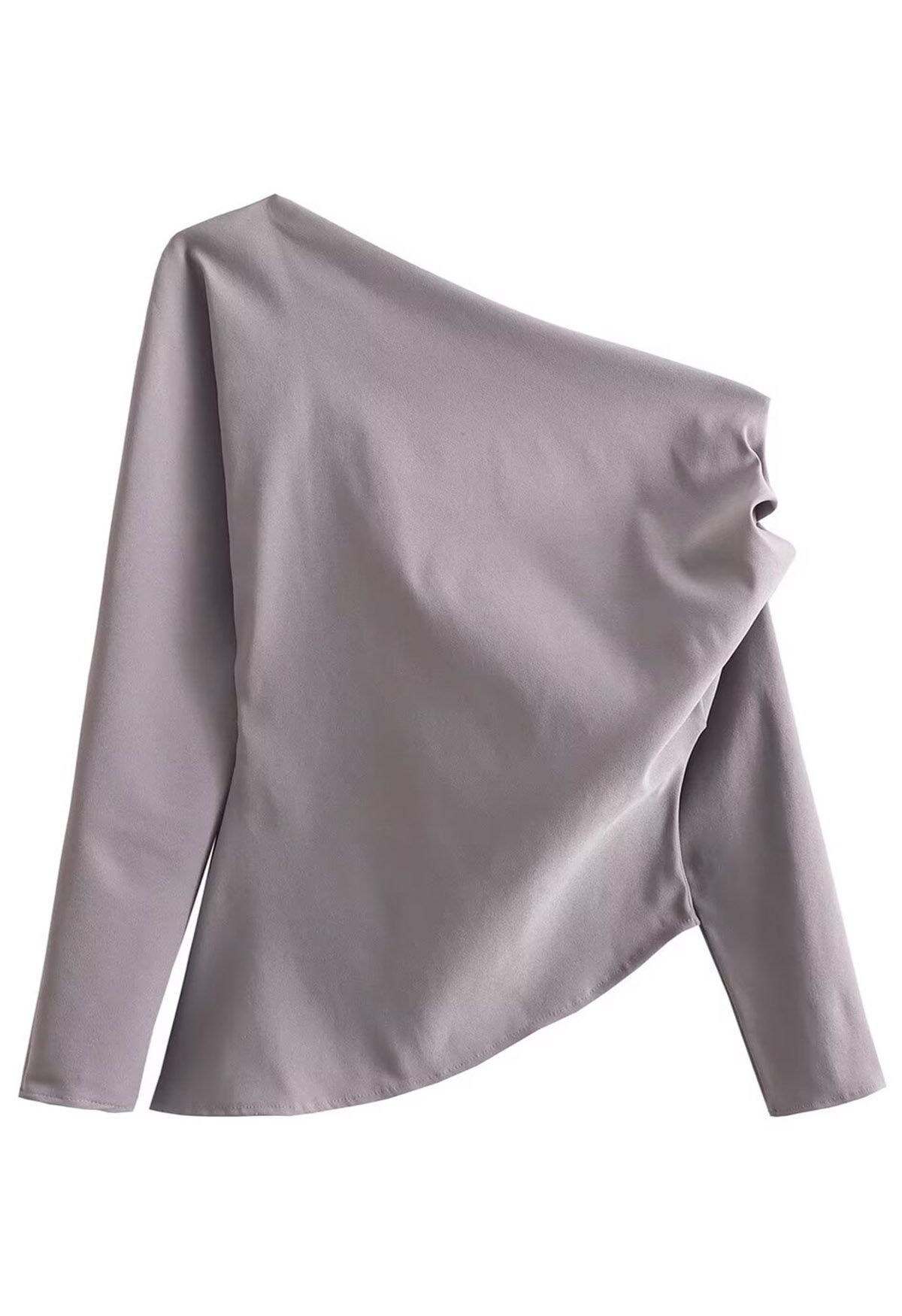 Asymmetric Ruched Detail Long Sleeves Top in Taupe