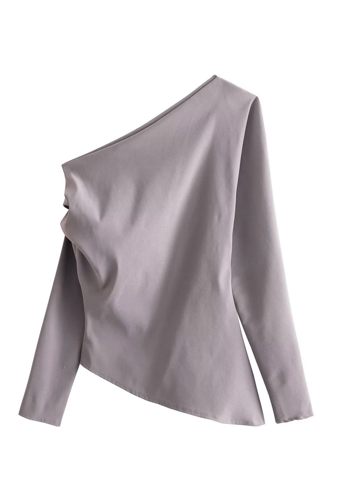 Asymmetric Ruched Detail Long Sleeves Top in Taupe