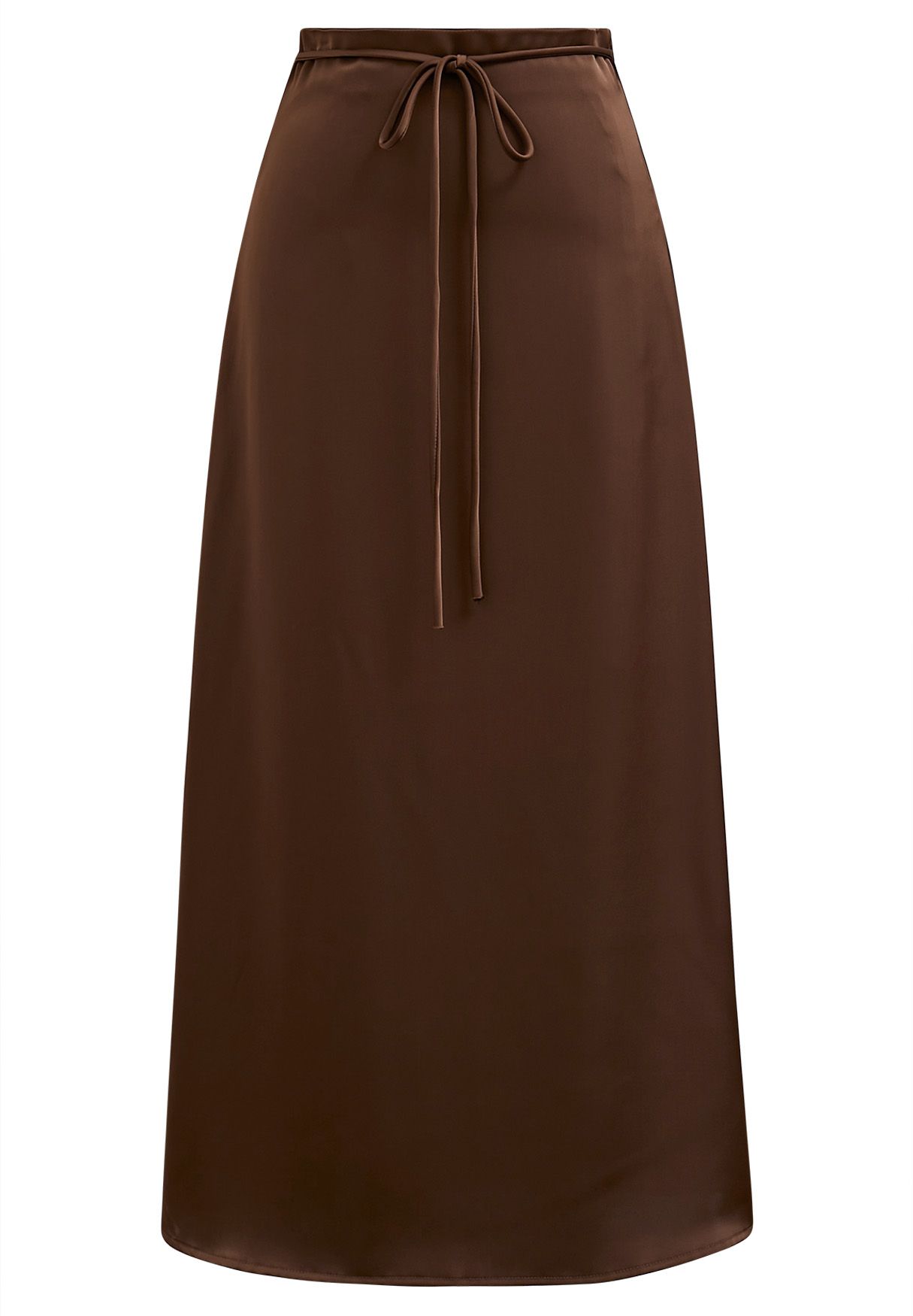 Tie String Satin Maxi Skirt in Brown