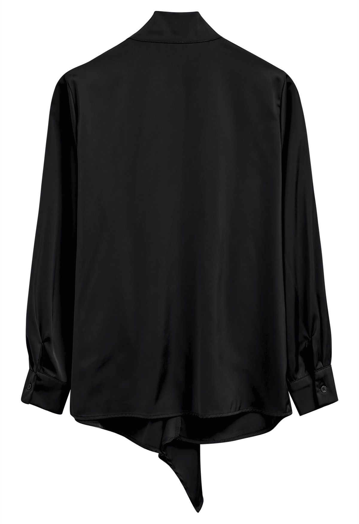 Tie Sash V-Neck Ruched Satin Top in Black