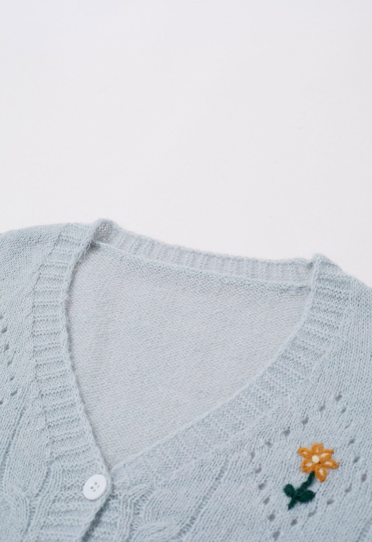 Dainty Floret Pointelle Knit Cardigan in Blue