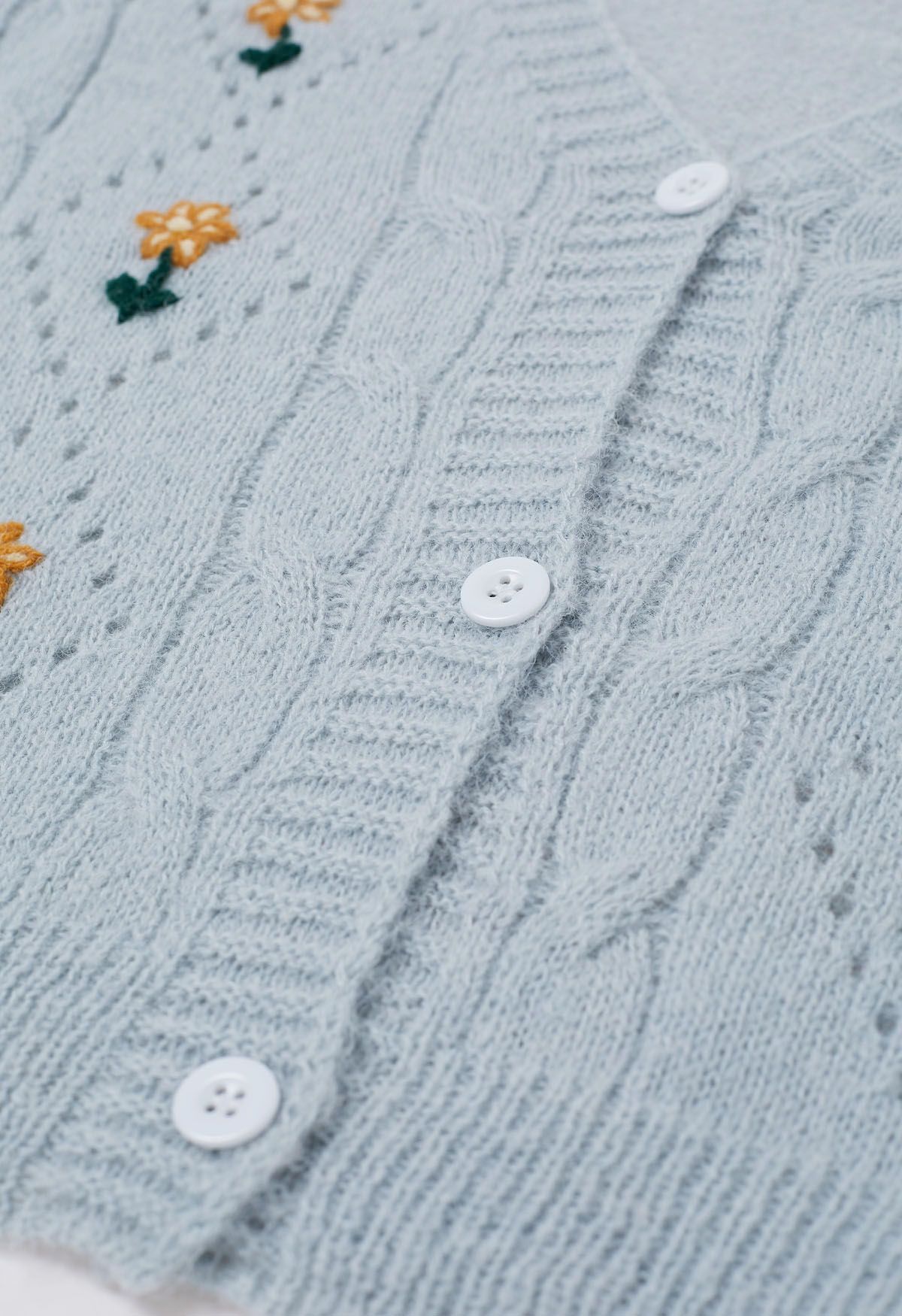 Dainty Floret Pointelle Knit Cardigan in Blue