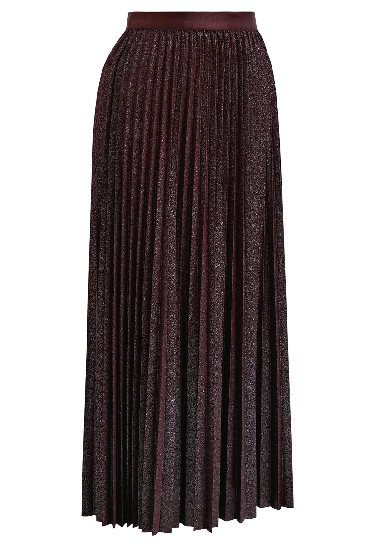 Glimmer Accordion Pleated Maxi Skirt in Burgundy