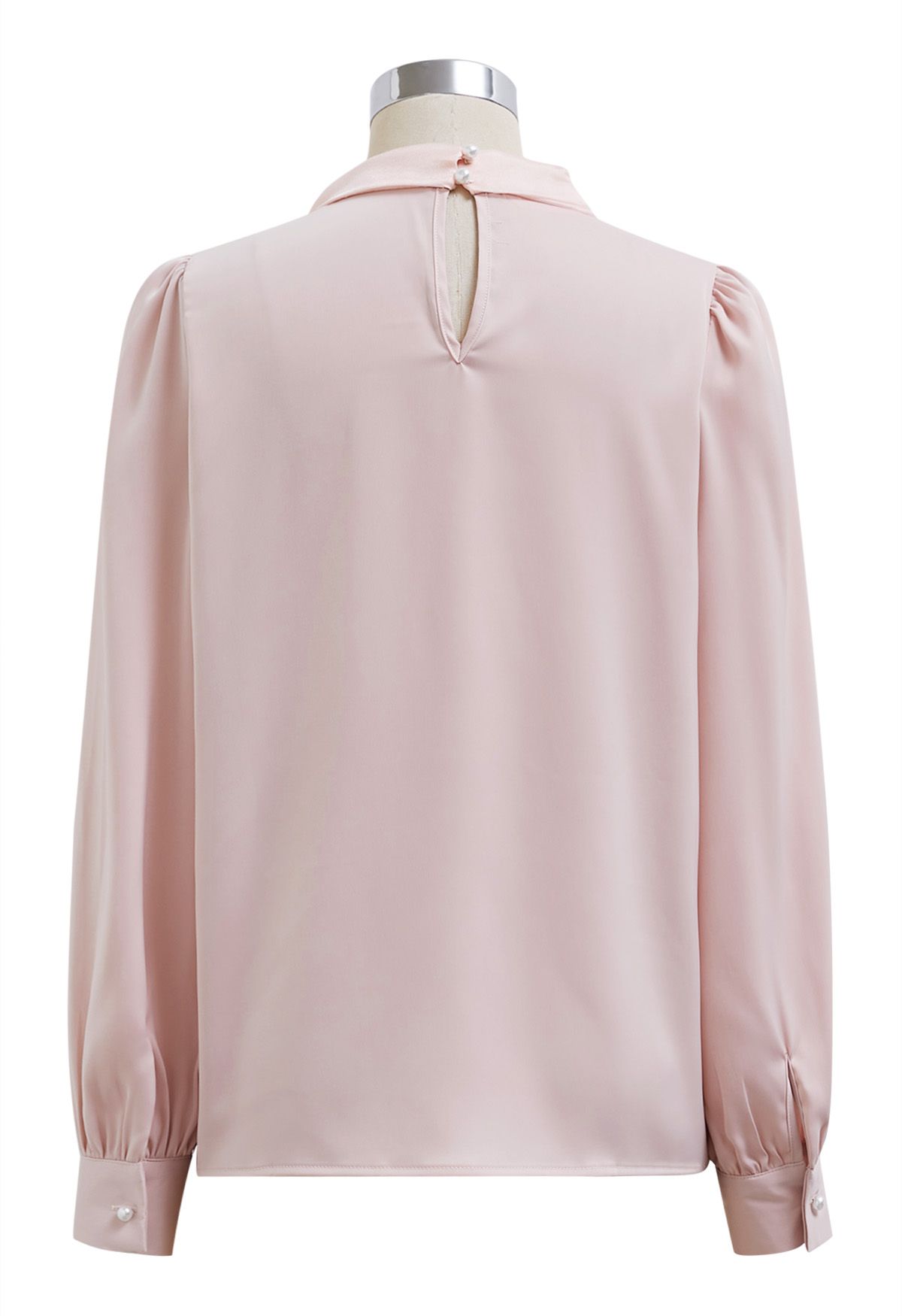 Self-Tie Bowknot Floral Brooch Satin Shirt in Pink