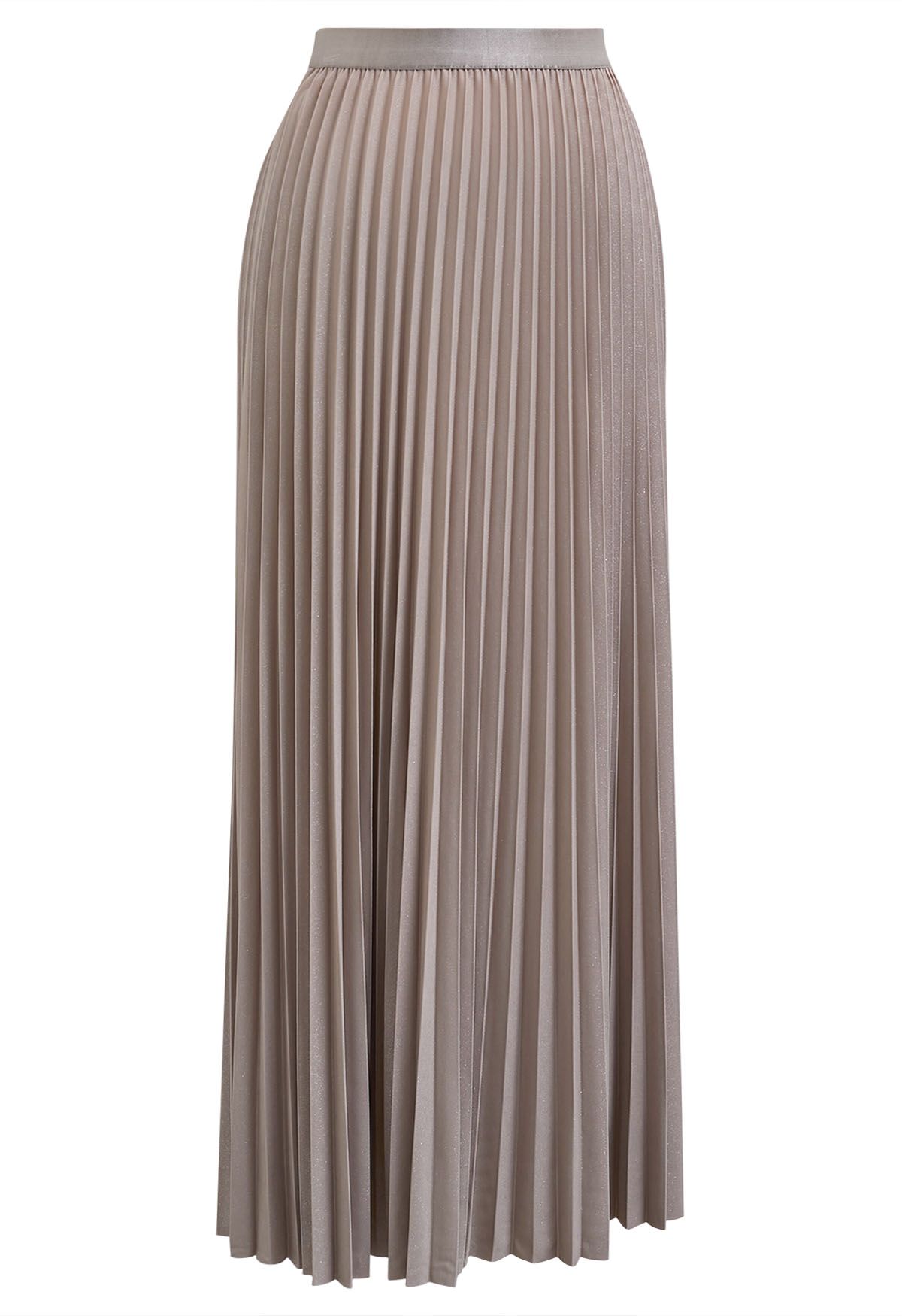 Glimmer Accordion Pleated Maxi Skirt in Nude