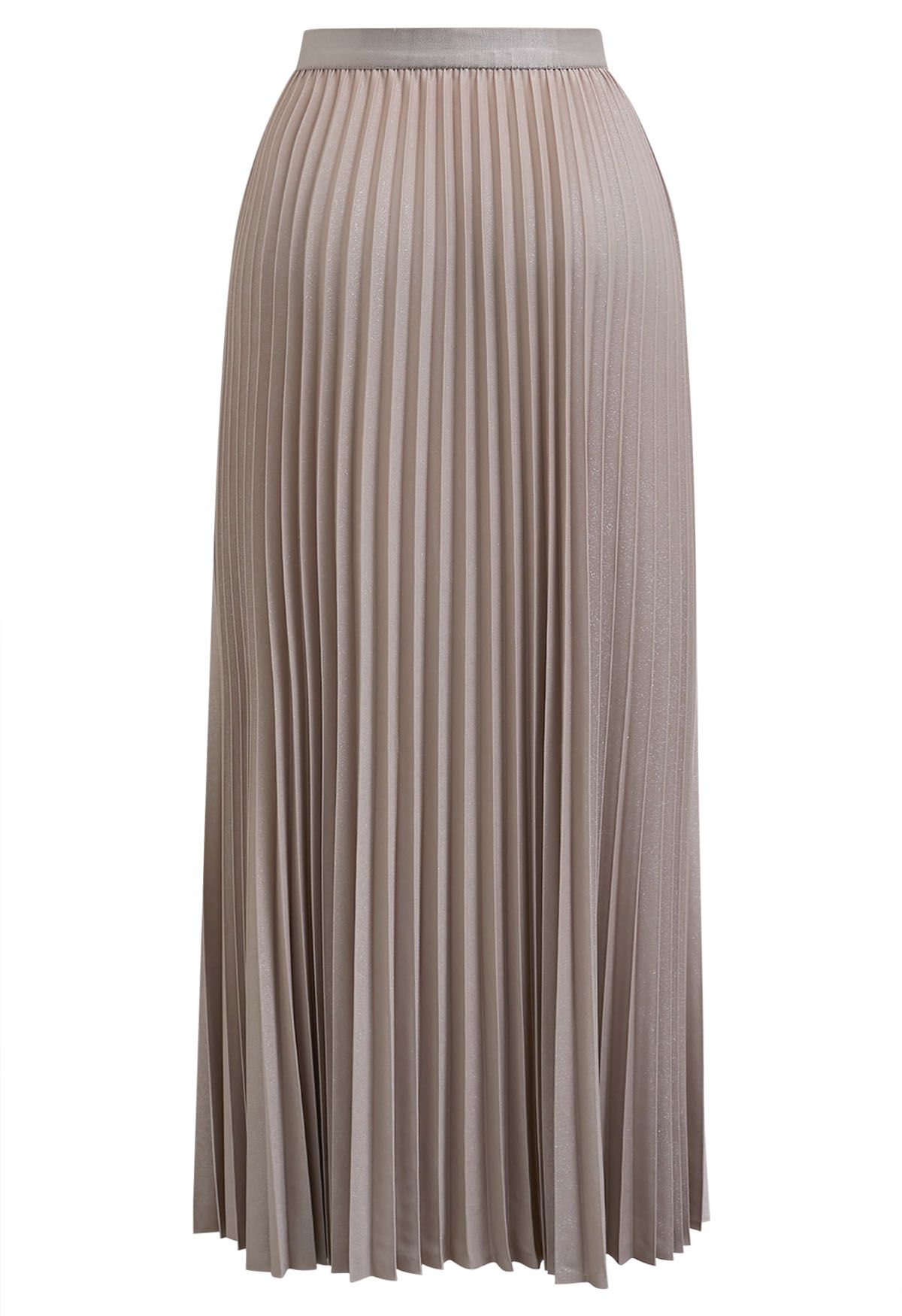 Glimmer Accordion Pleated Maxi Skirt in Nude