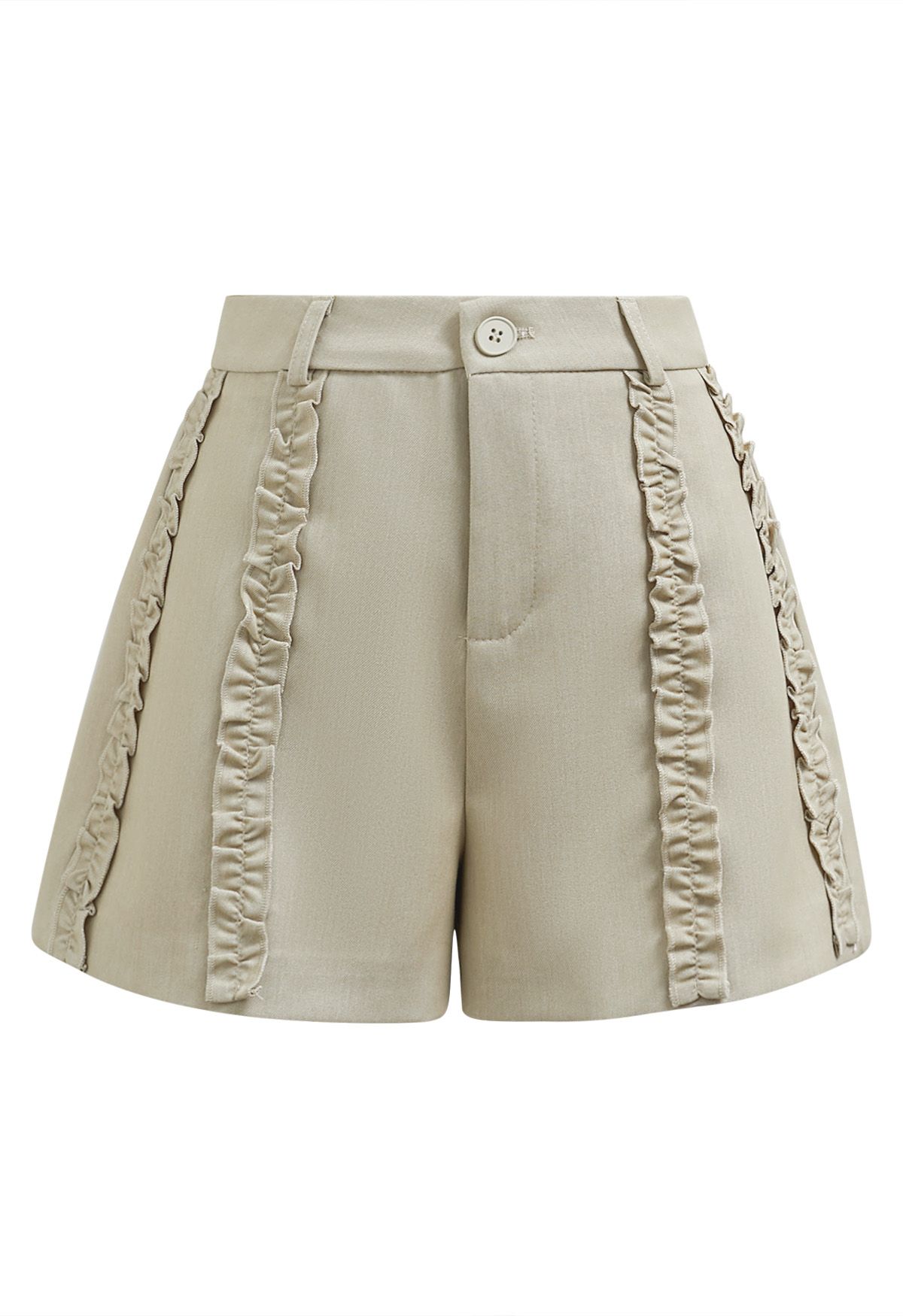 Leisurely Ruffled Trim Buttoned Shorts in Pea Green