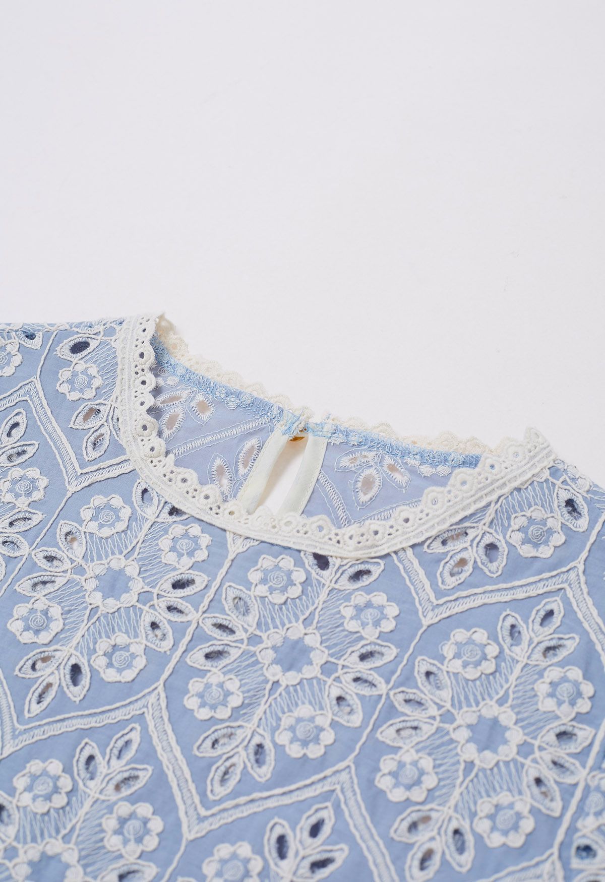 Floral Embroidered Eyelet Dolly Top in Blue