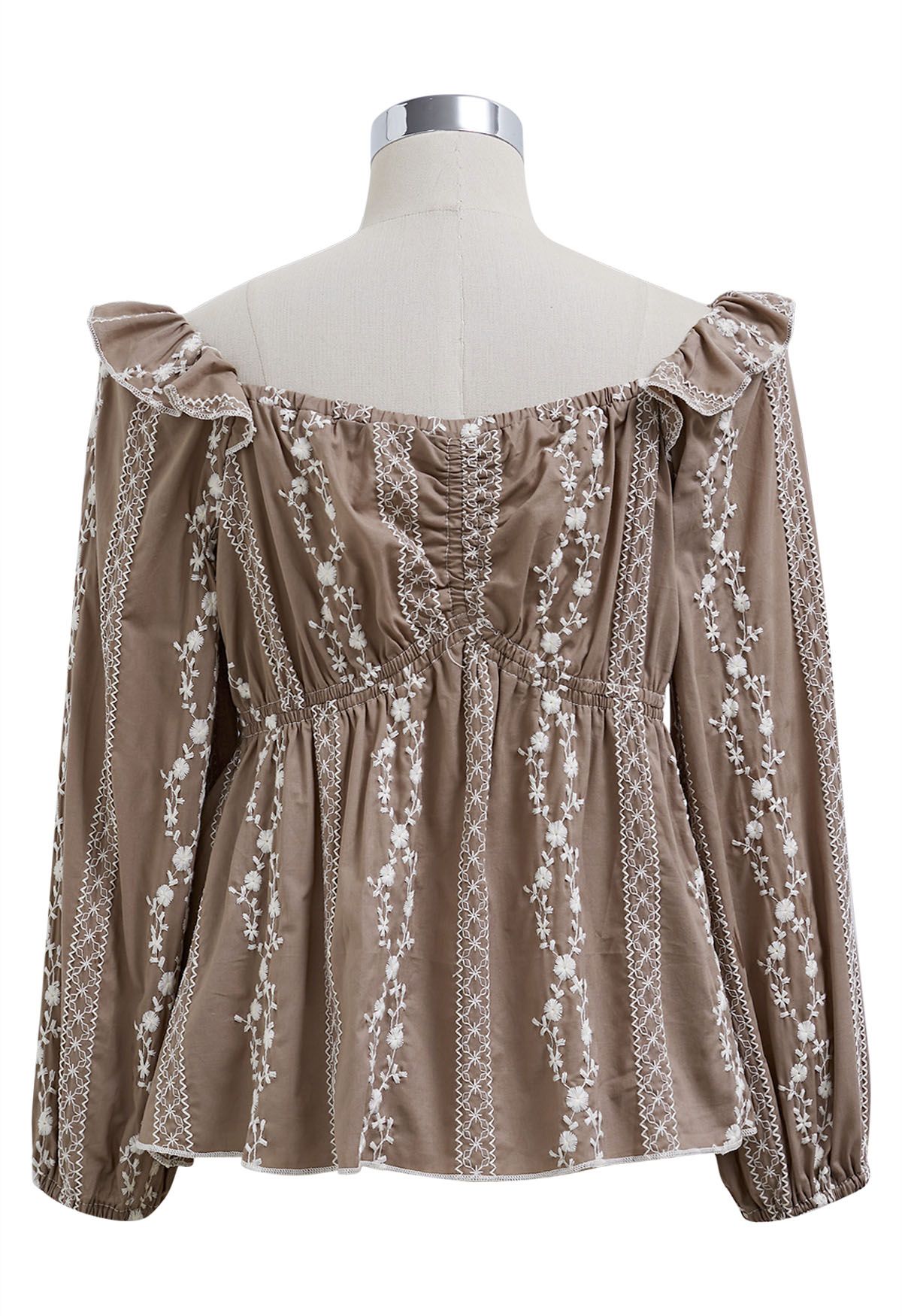 Floret Chain Embroidered Dolly Top in Brown