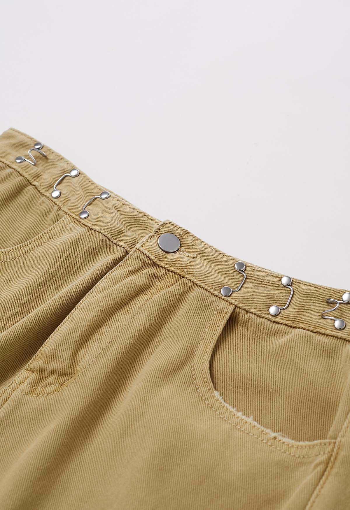 Ripped Details Straight Leg Jeans in Mustard