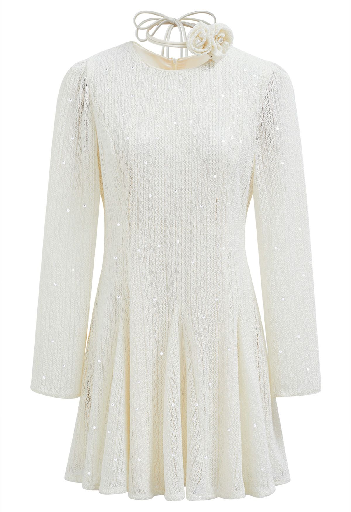 Glitter Sequin Frilling Dress with Choker in Cream