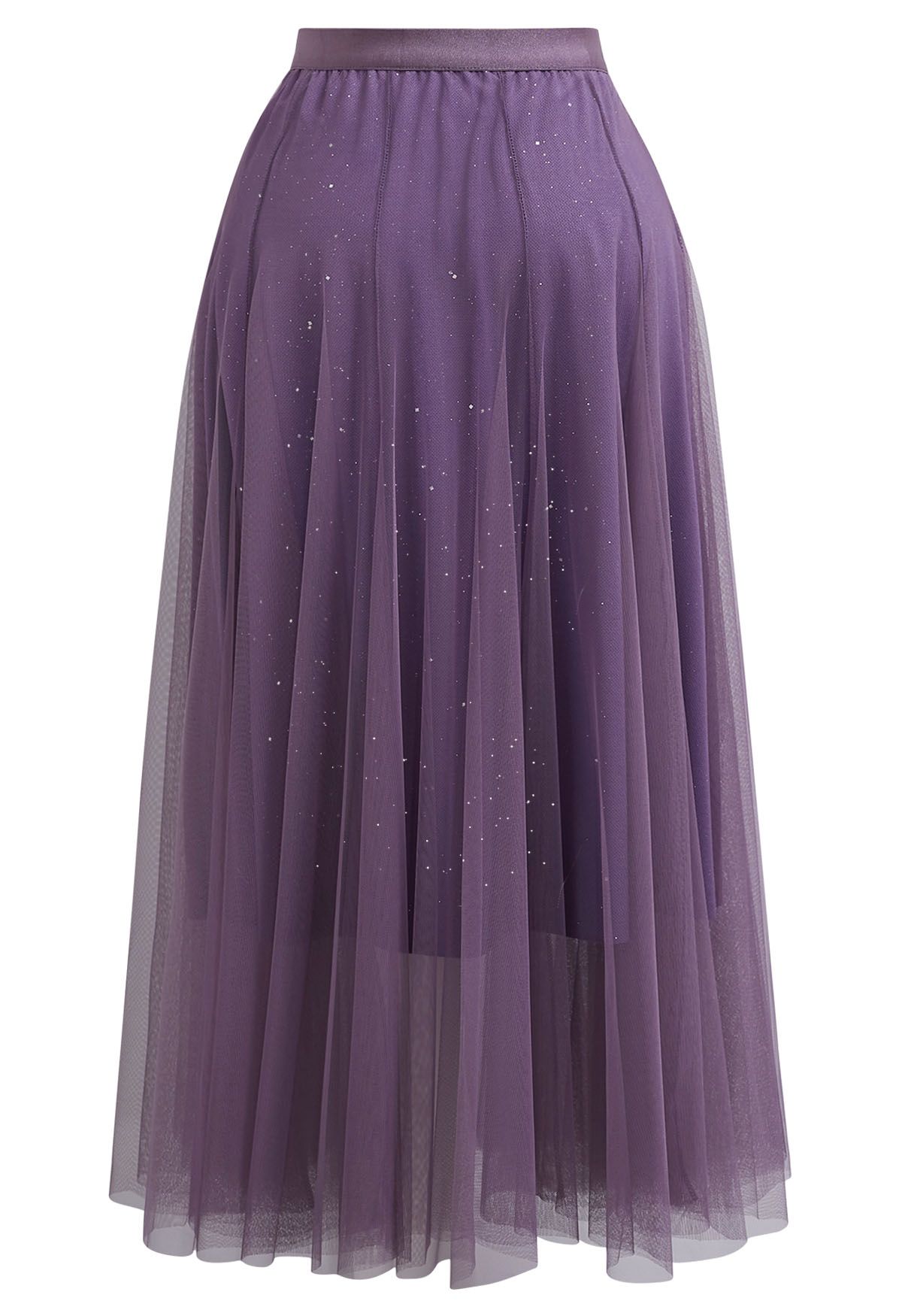 Venus Glitter Mesh Tulle Midi Skirt in Lavender