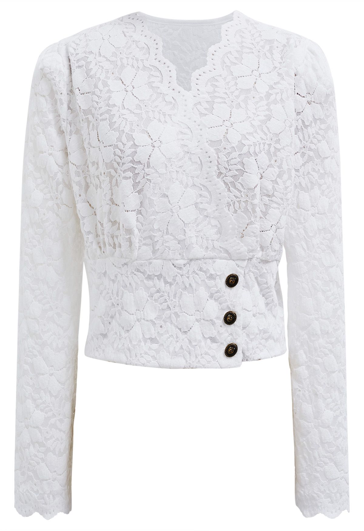 Exquisite Floral Lace Crop Wrap Top in Ivory
