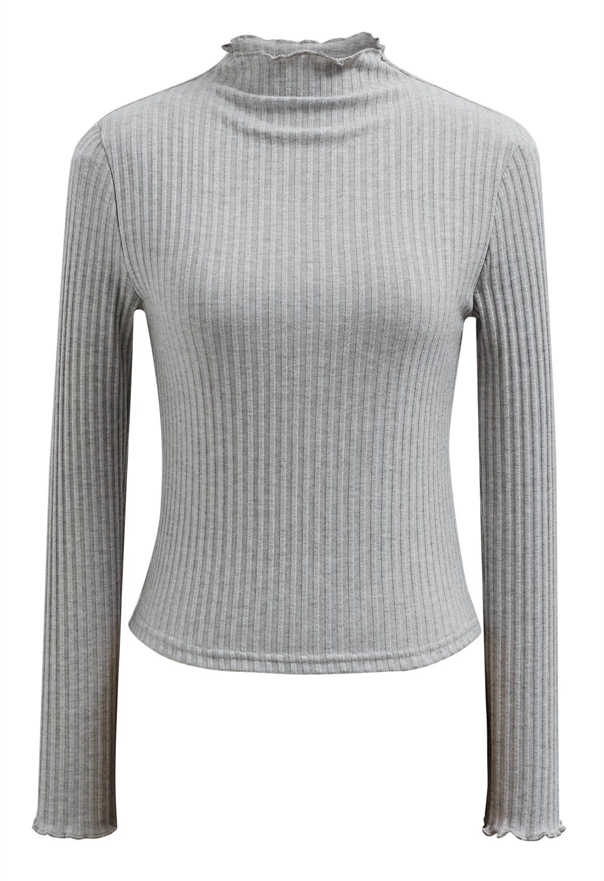 Lettuce Edge Knit Top in Grey