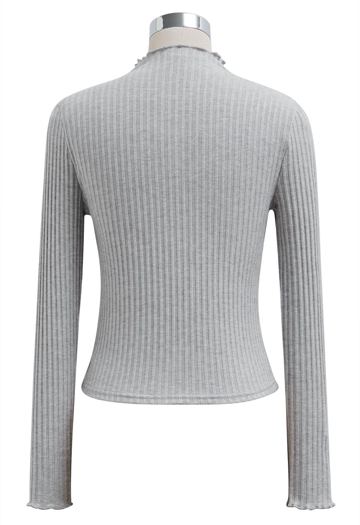 Lettuce Edge Knit Top in Grey