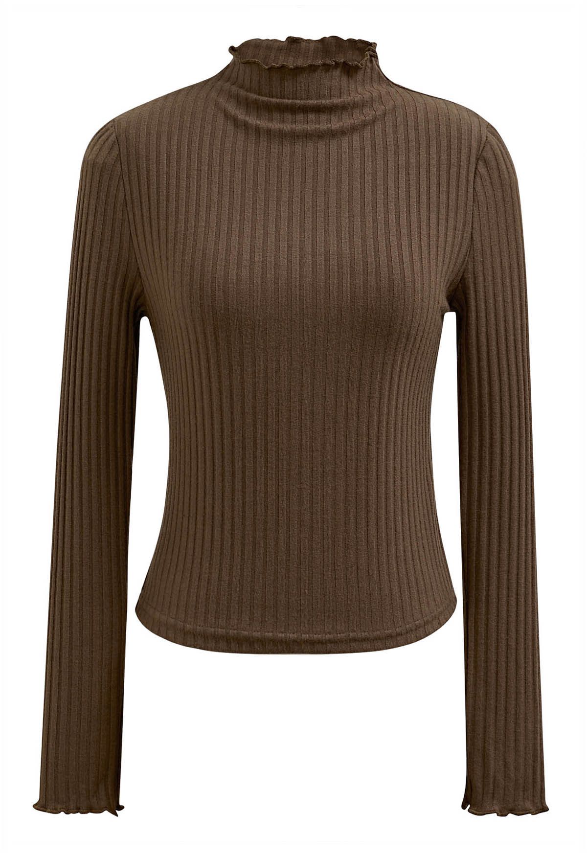 Lettuce Edge Knit Top in Brown