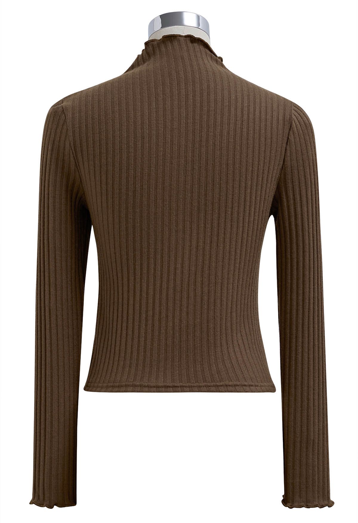 Lettuce Edge Knit Top in Brown