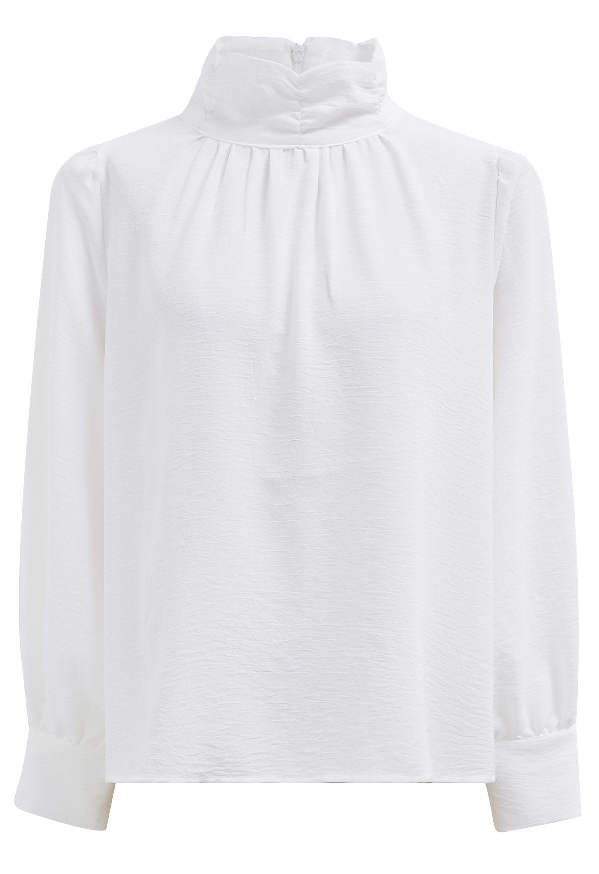 High Neck Puff Sleeve Chiffon Top in White