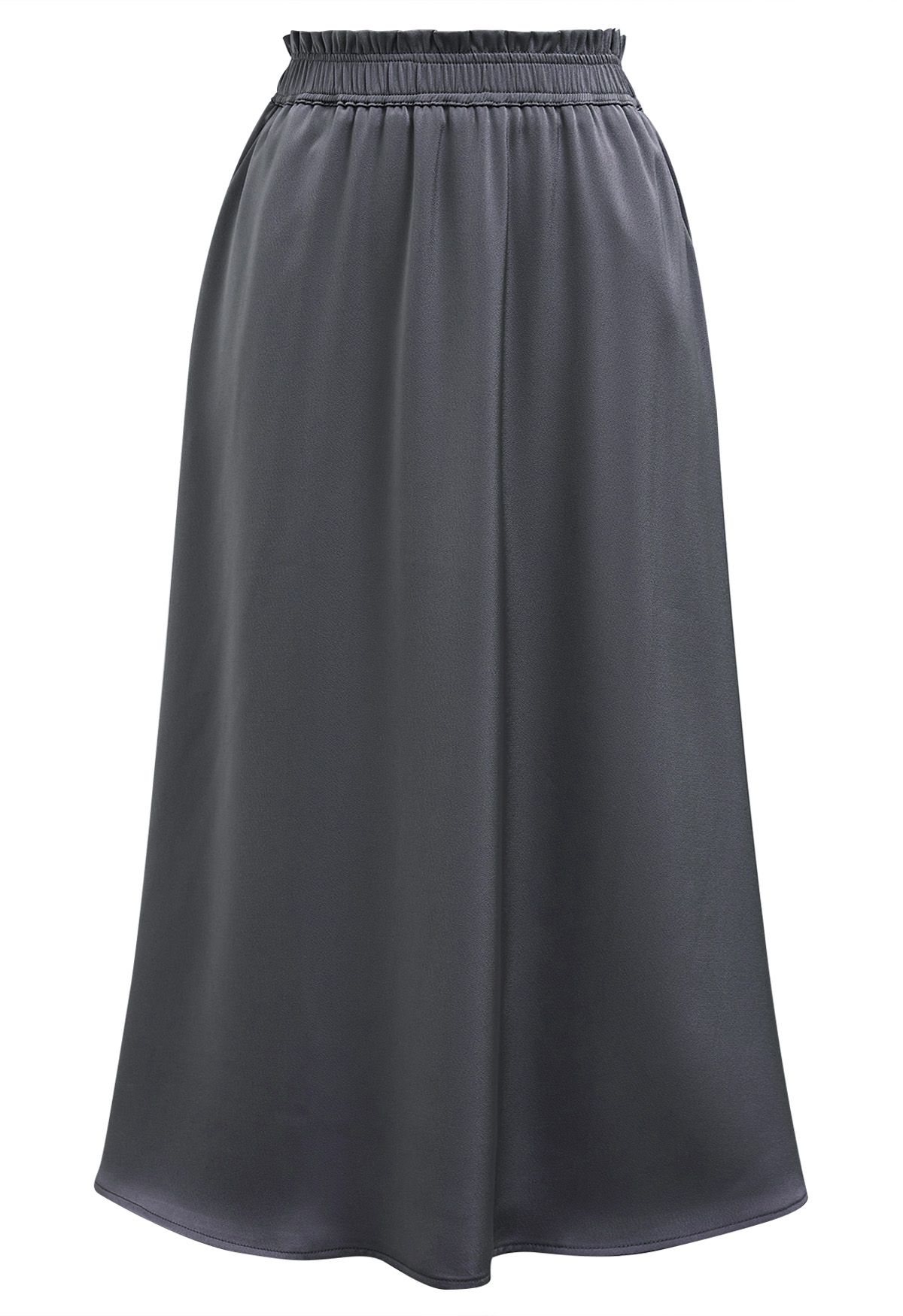 Satin High Waist Midi Skirt in Smoke