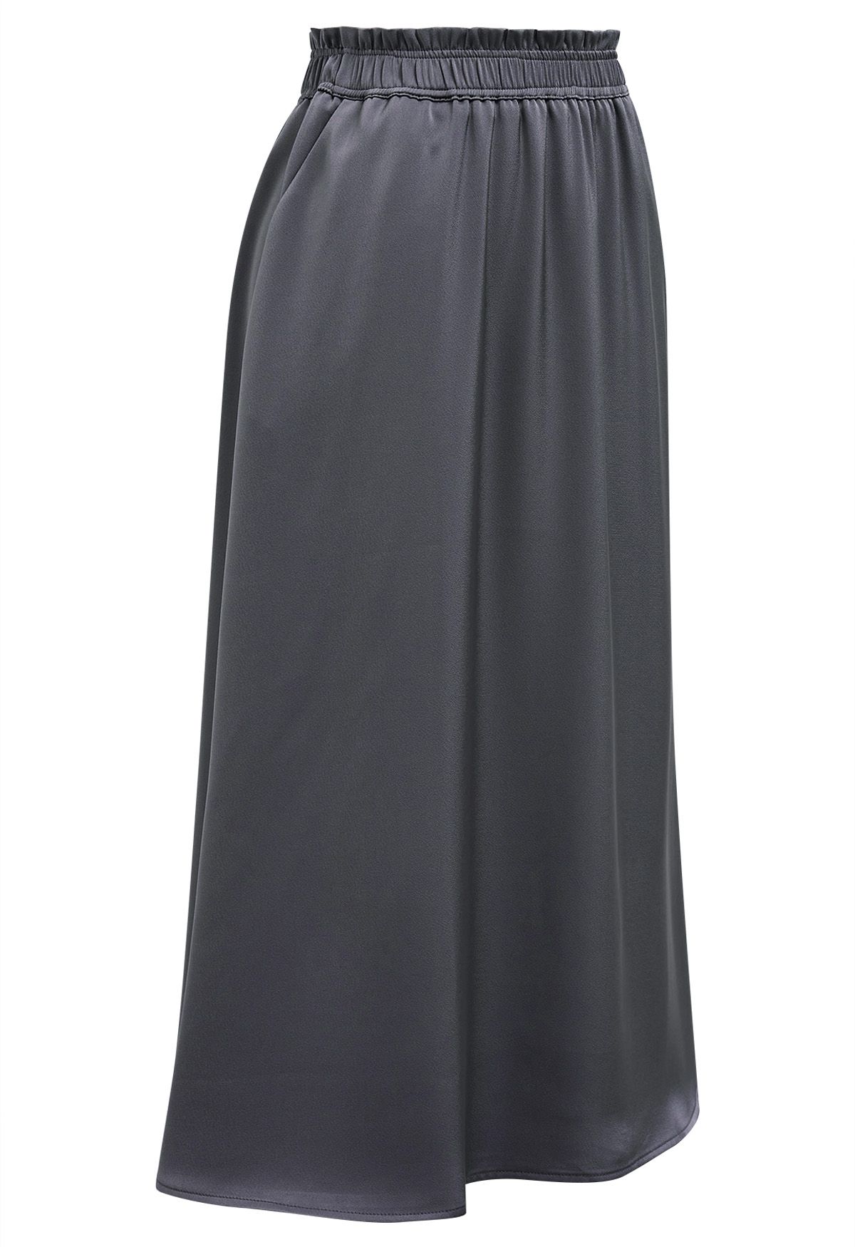 Satin High Waist Midi Skirt in Smoke