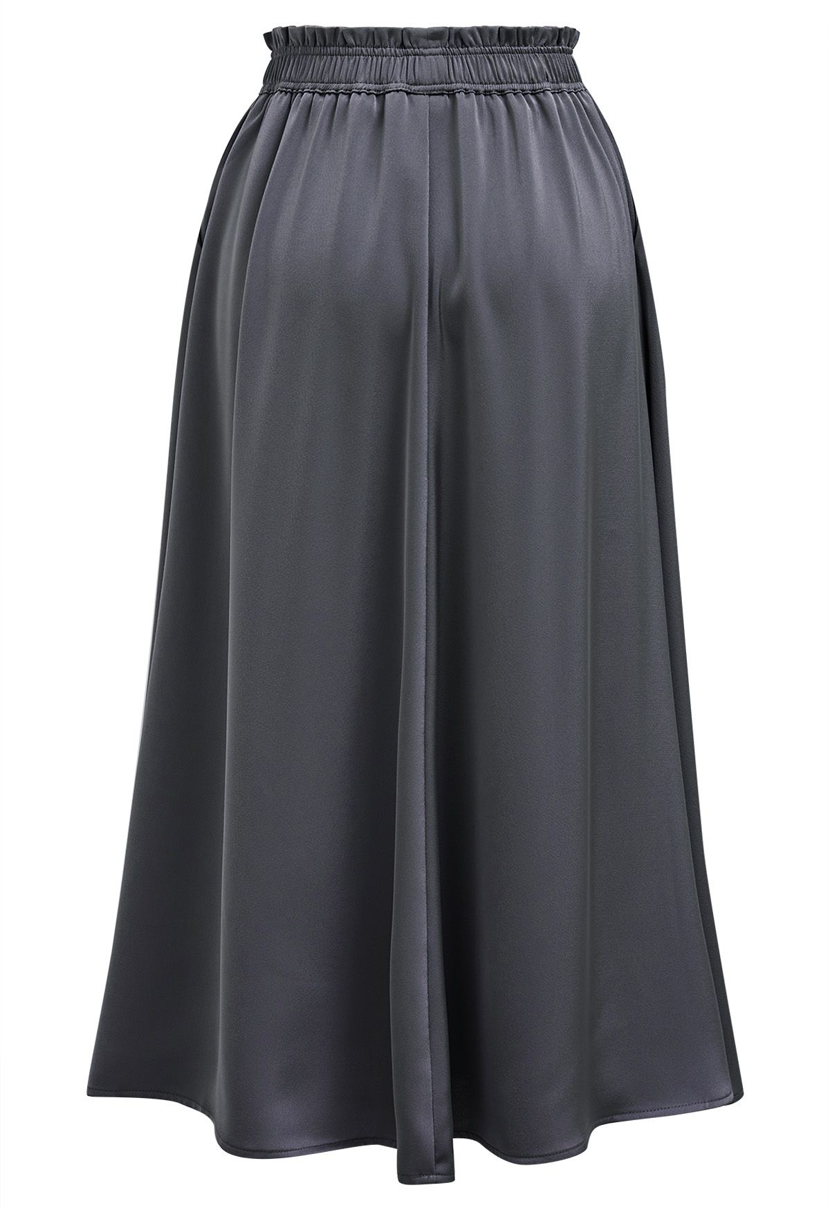 Satin High Waist Midi Skirt in Smoke