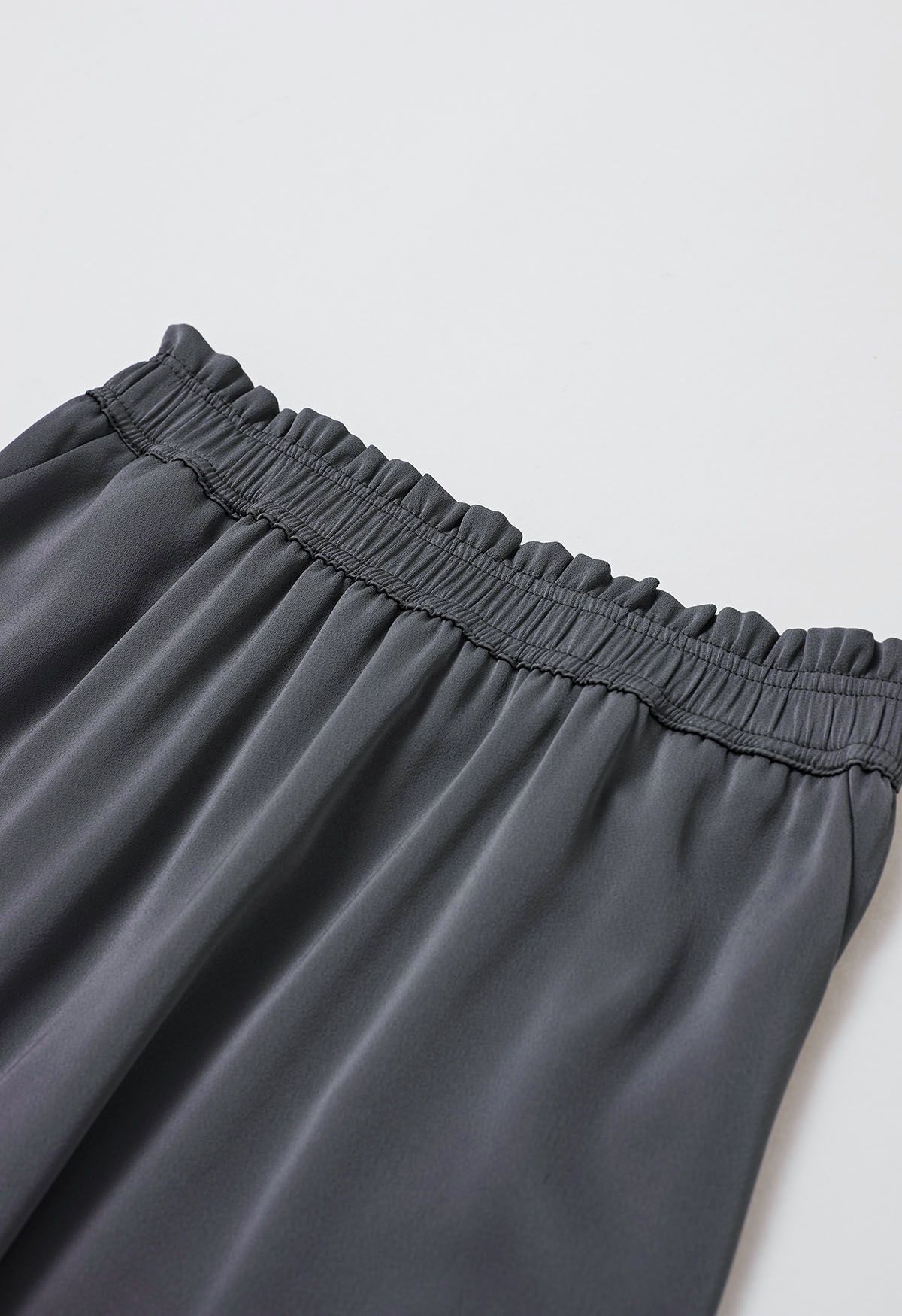 Satin High Waist Midi Skirt in Smoke