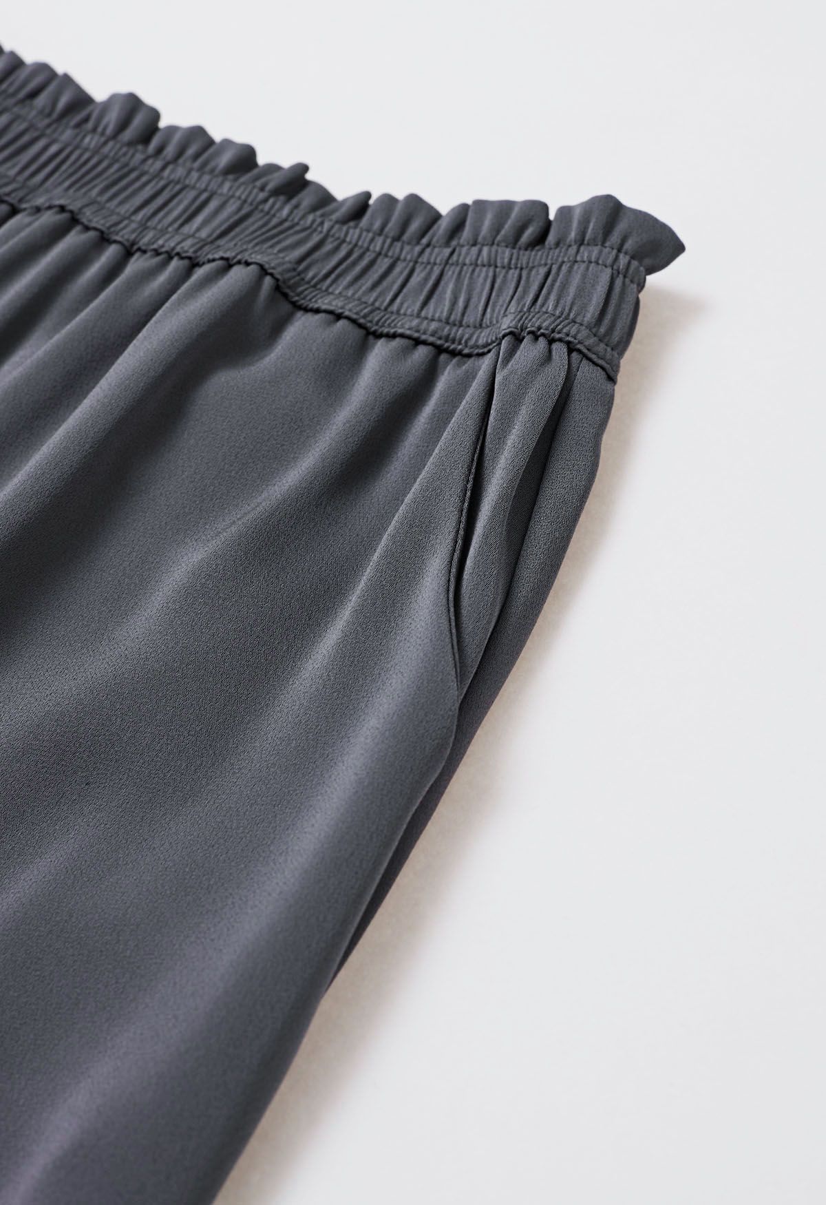 Satin High Waist Midi Skirt in Smoke