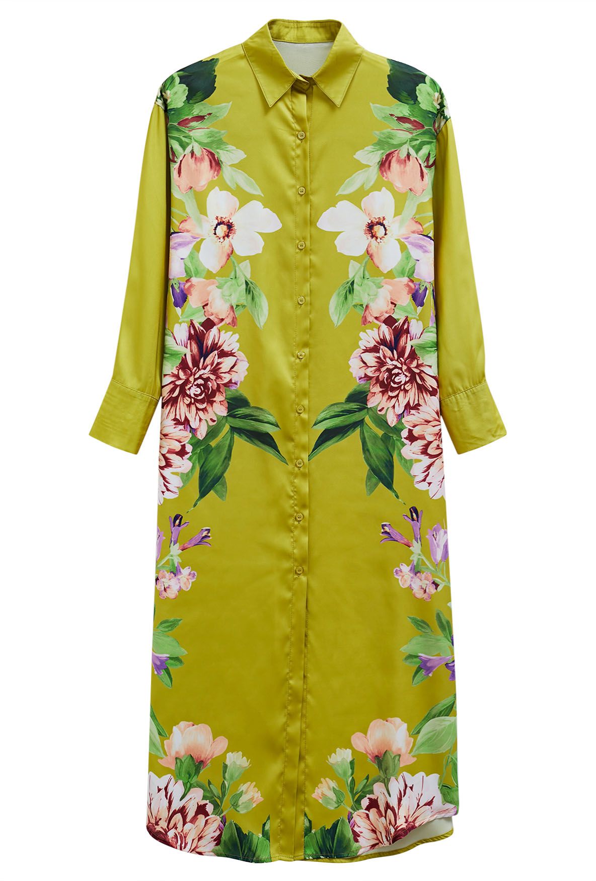 Enchanting Blossom Printed Shirt Dress in Lime