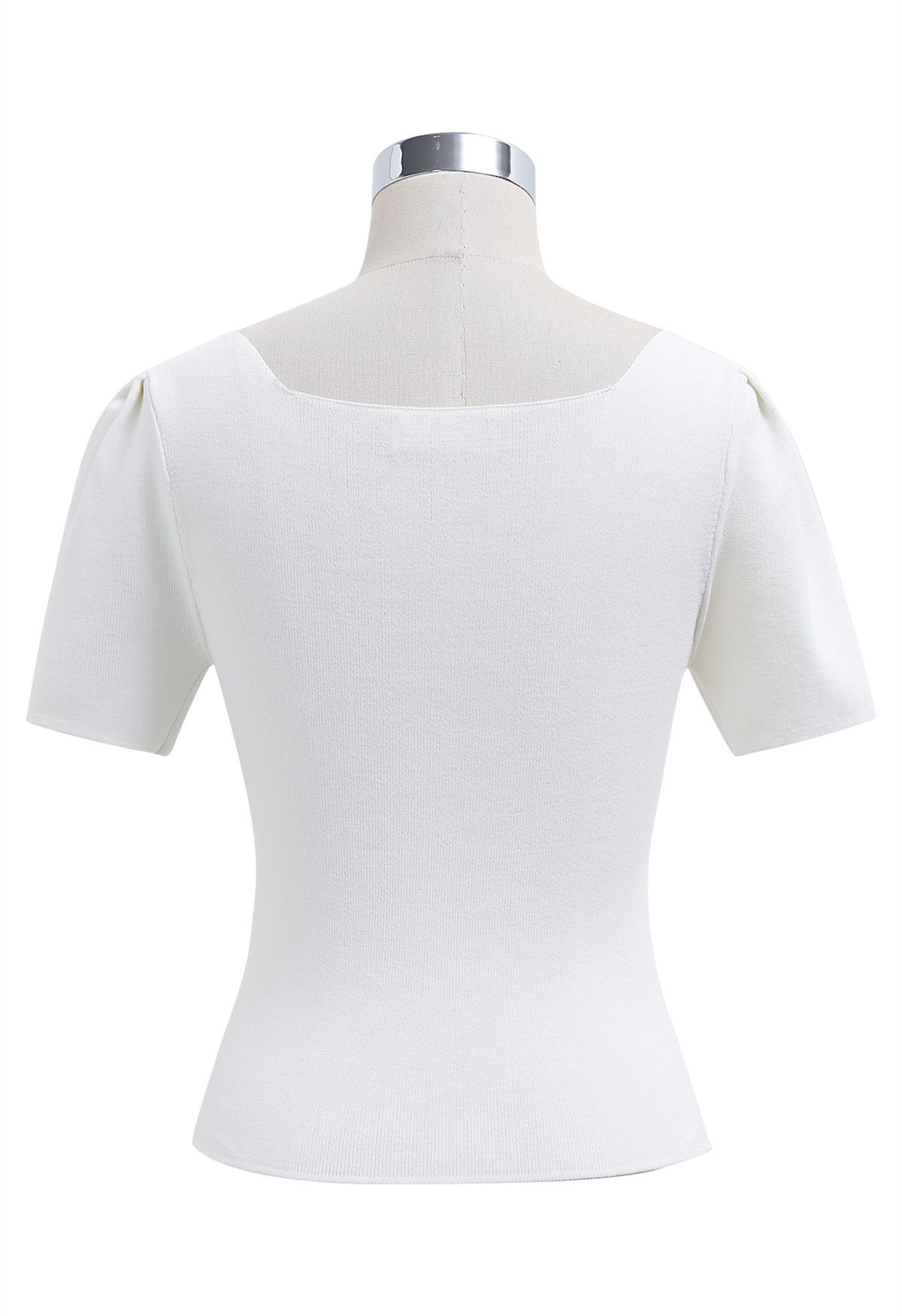 Lace Spliced Square Neckline Knit Top in White