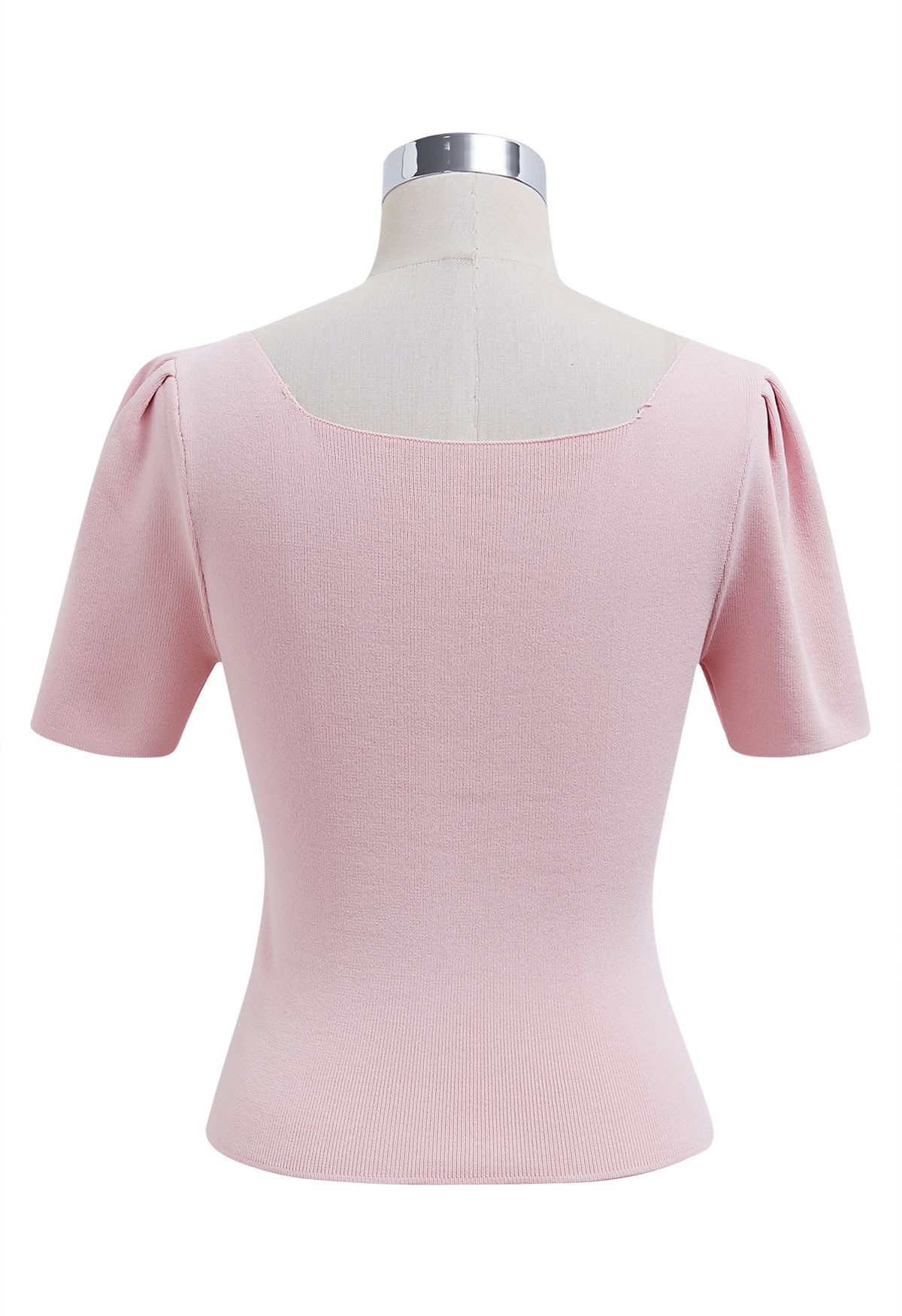 Lace Spliced Square Neckline Knit Top in Pink