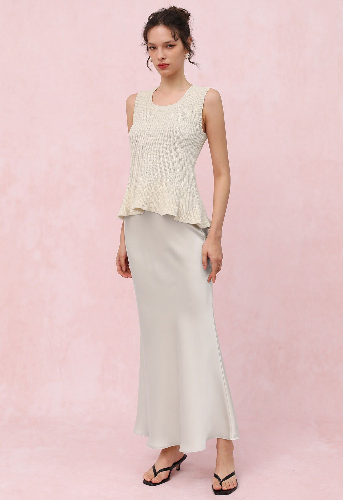 Satin Finish Mermaid Maxi Skirt in Ivory