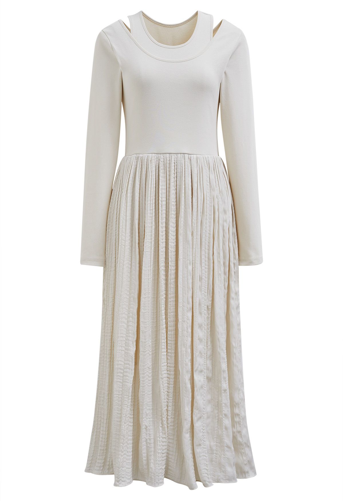 Fake Two-Piece Spliced Midi Dress in Ivory