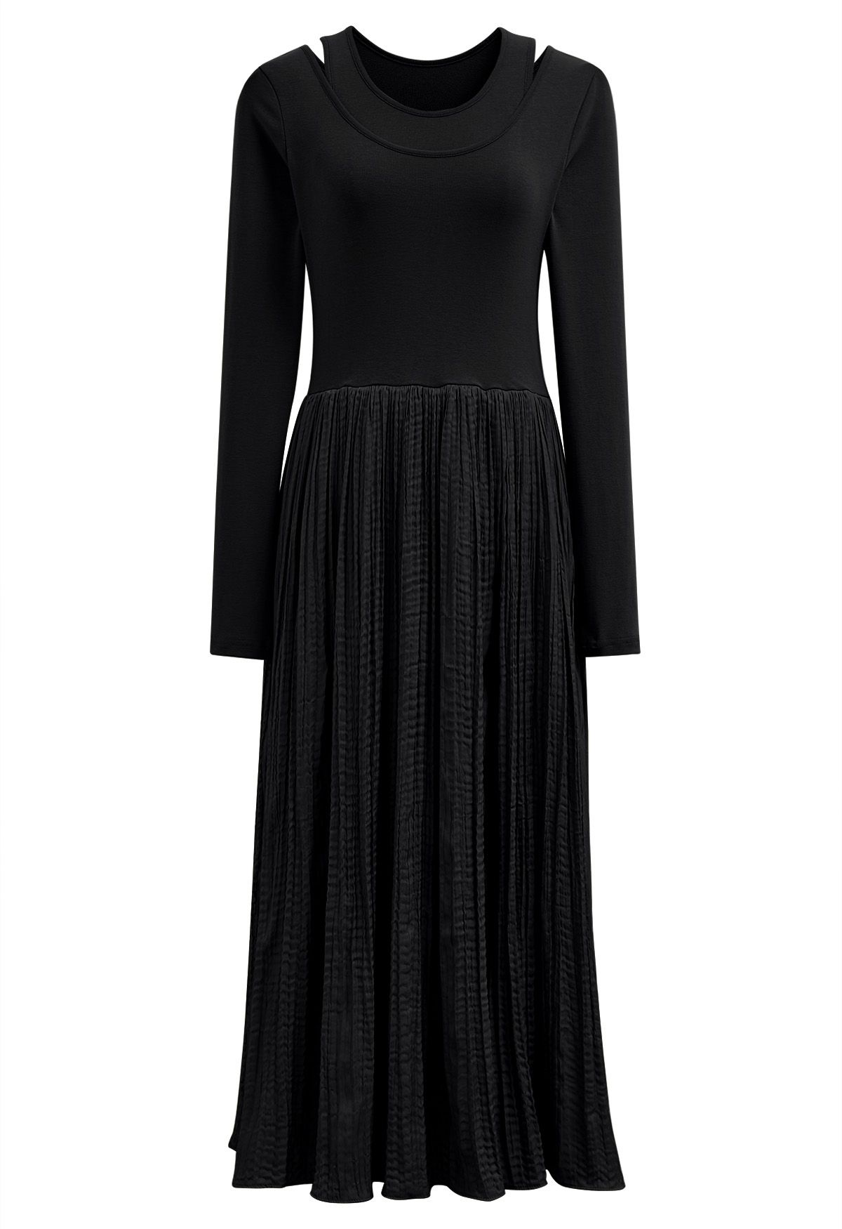 Fake Two-Piece Spliced Midi Dress in Black