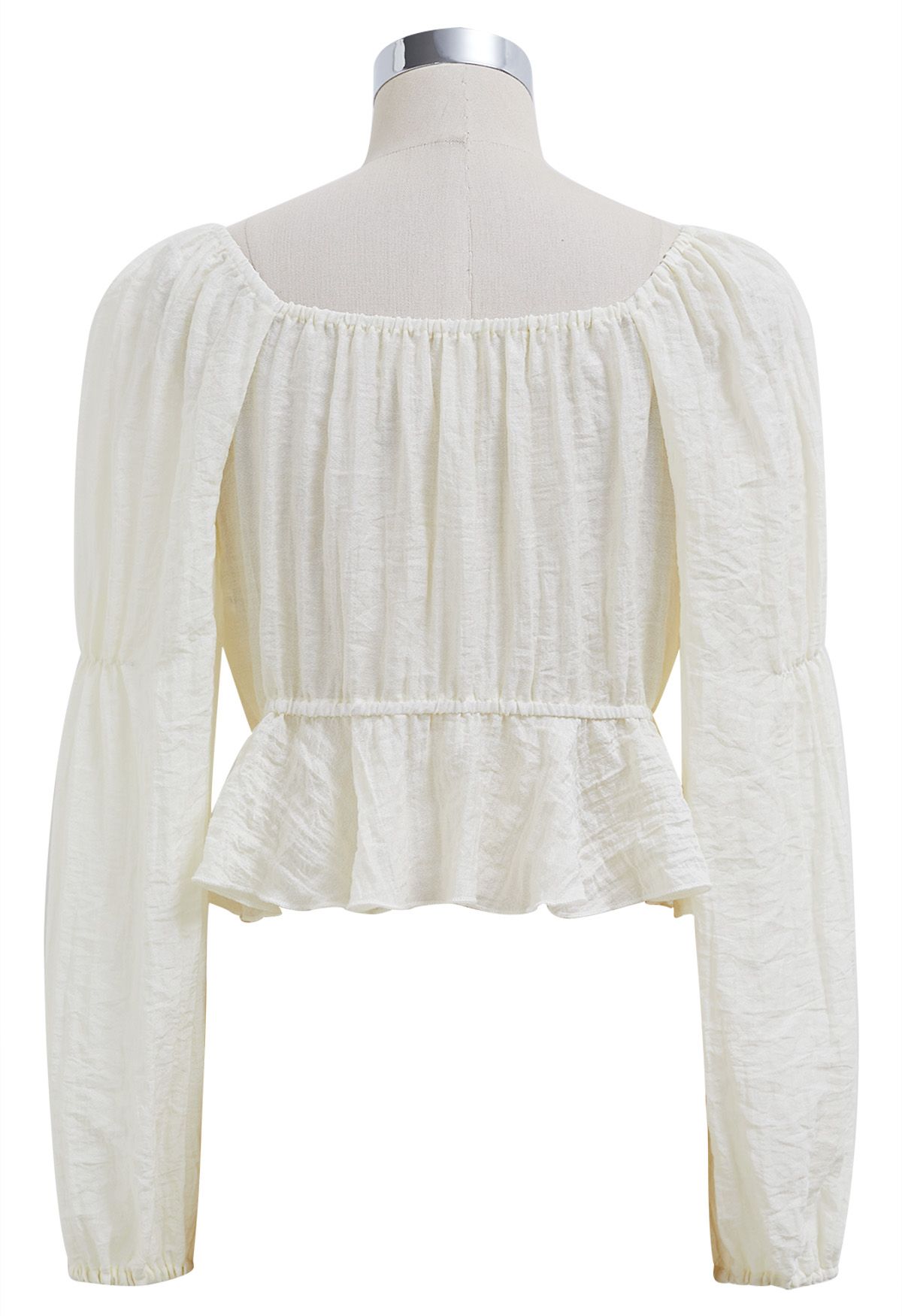 Ruffle Tie-Front Crop Top in Cream