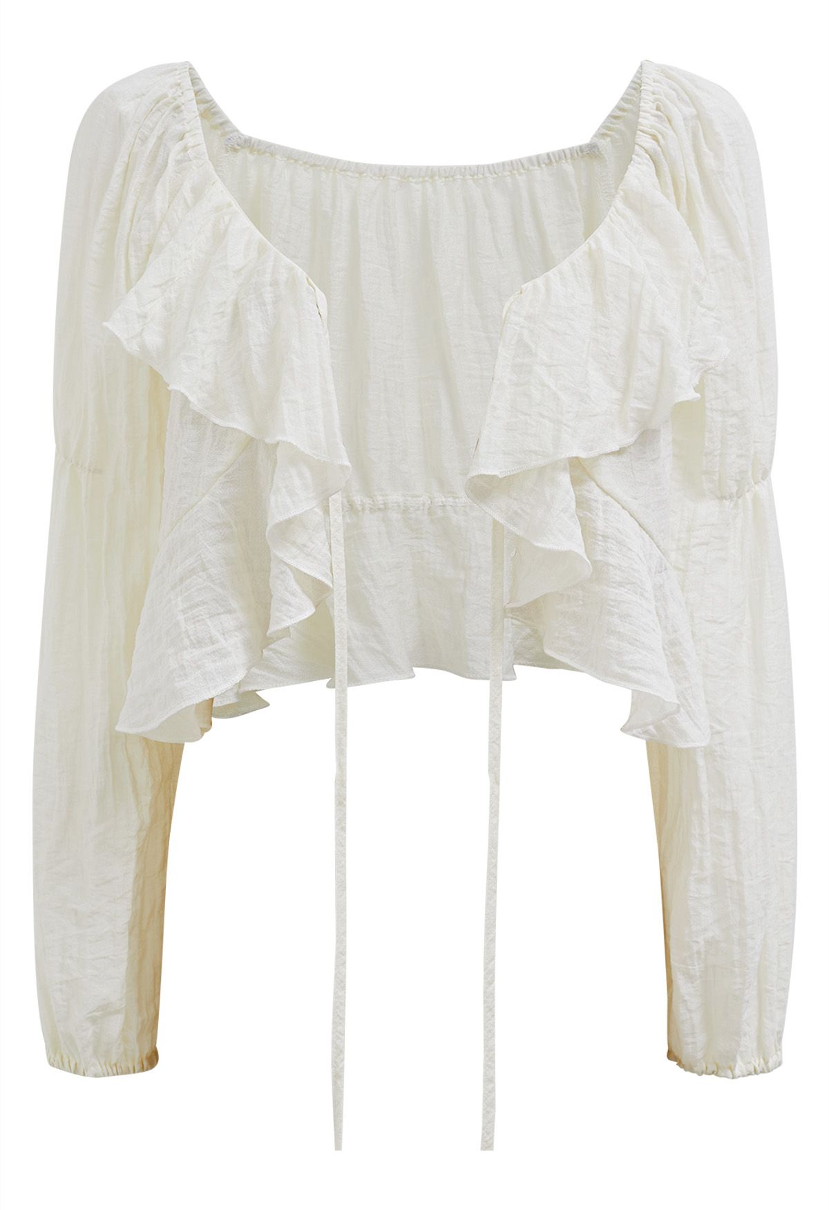 Ruffle Tie-Front Crop Top in Cream