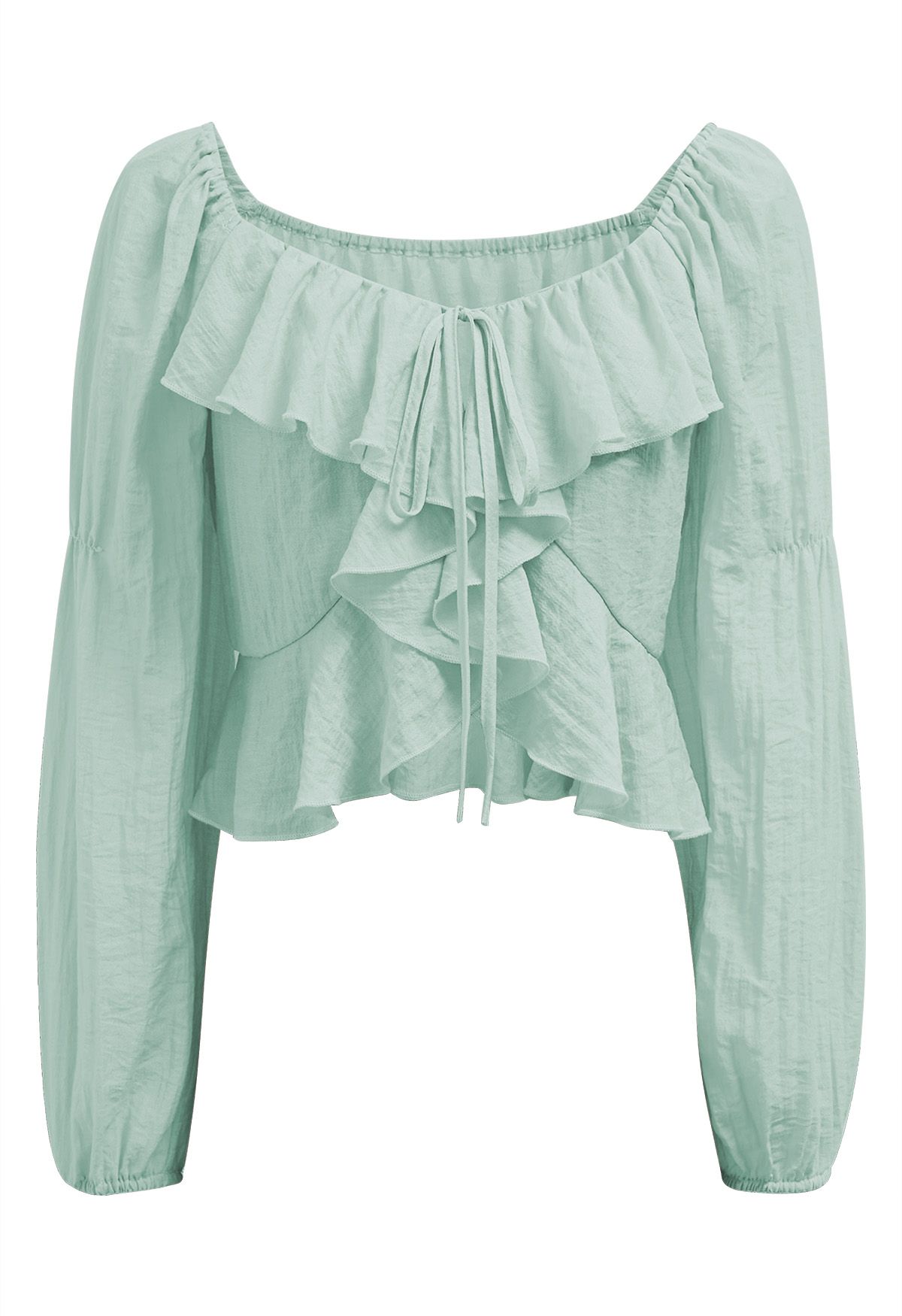 Ruffle Tie-Front Crop Top in Mint