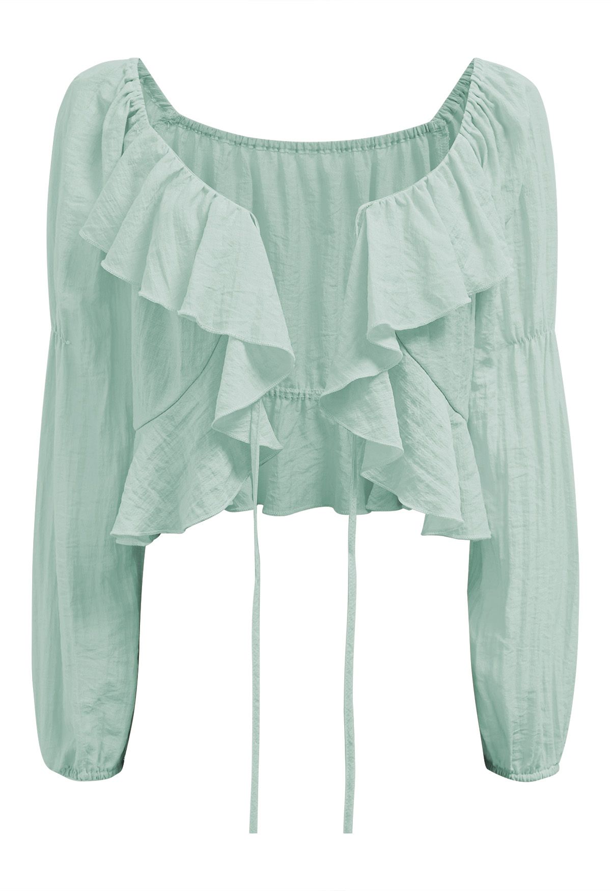 Ruffle Tie-Front Crop Top in Mint