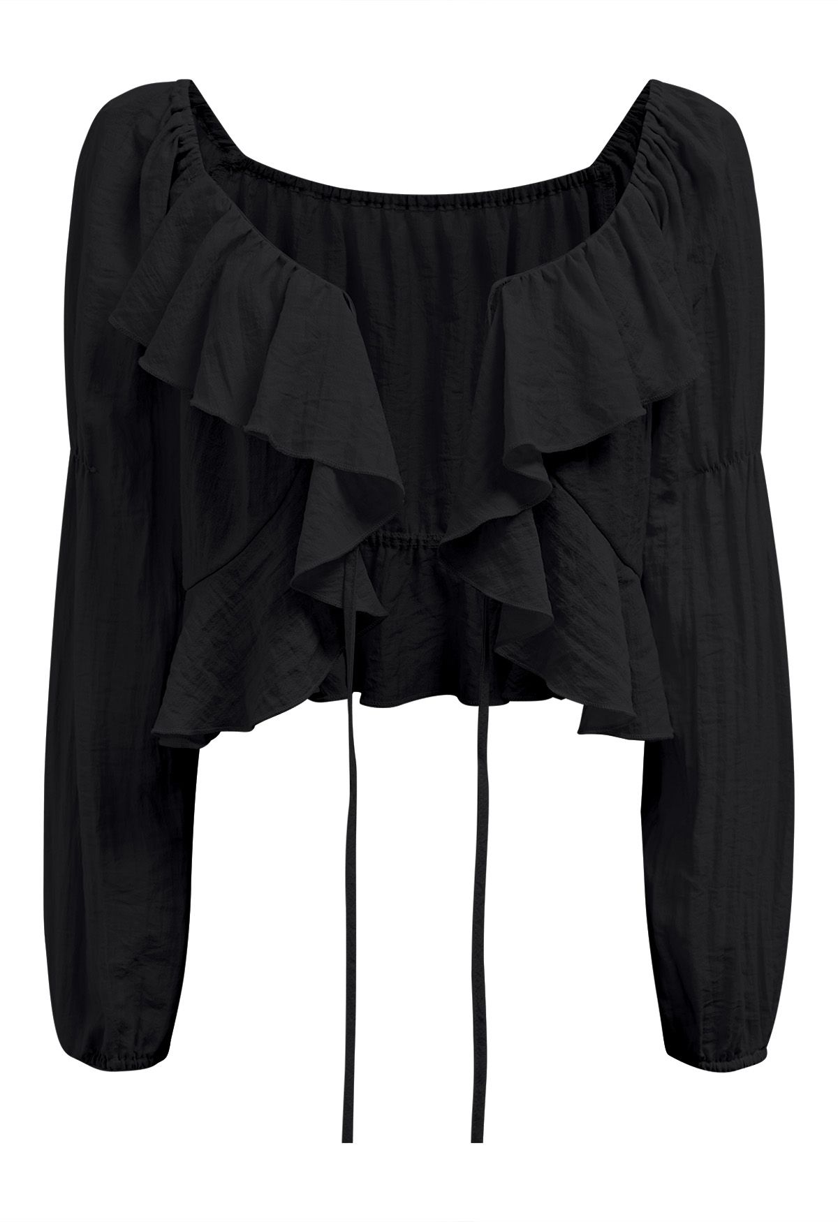 Ruffle Tie-Front Crop Top in Black