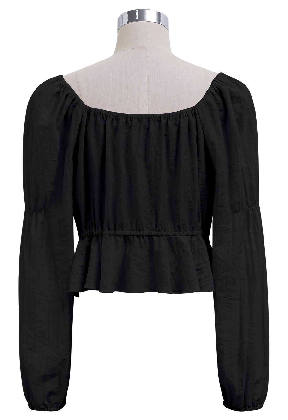 Ruffle Tie-Front Crop Top in Black