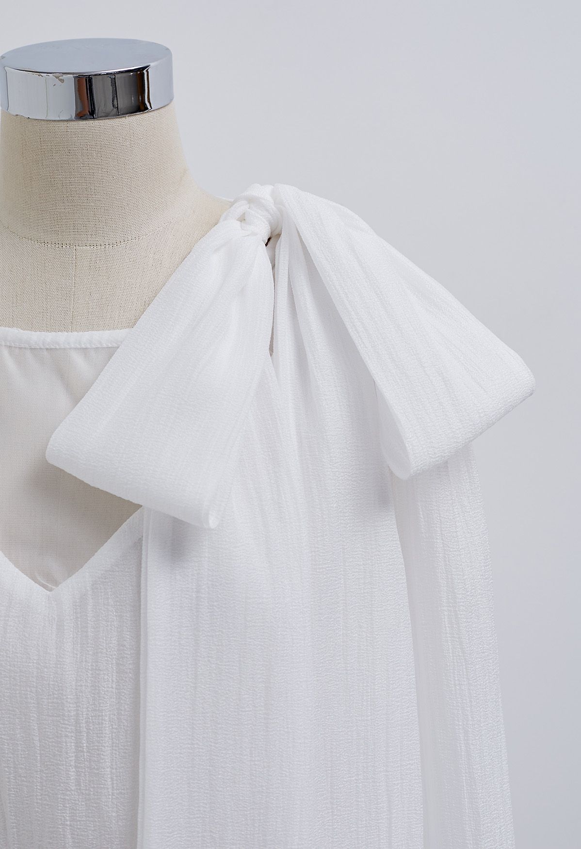 Self-Tie Side Bowknot Sheer Top in White