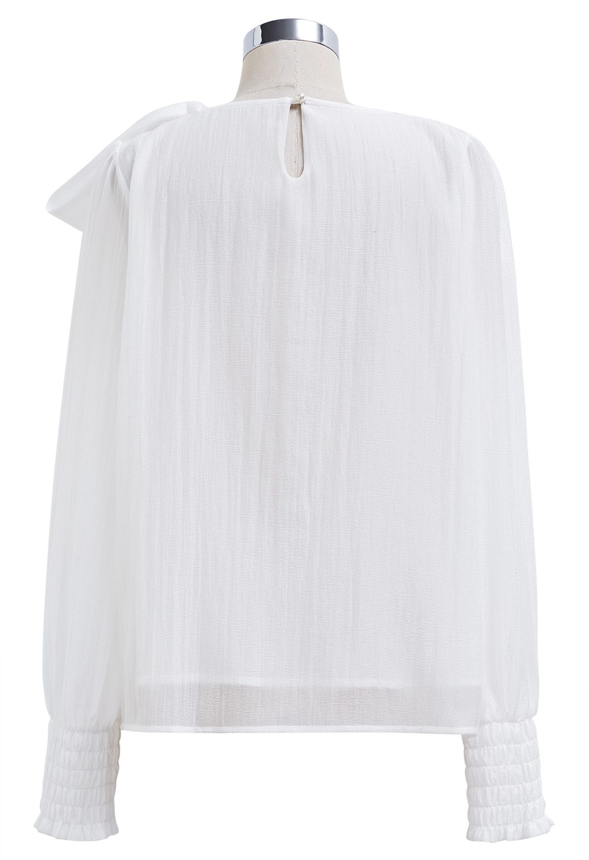 Self-Tie Side Bowknot Sheer Top in White