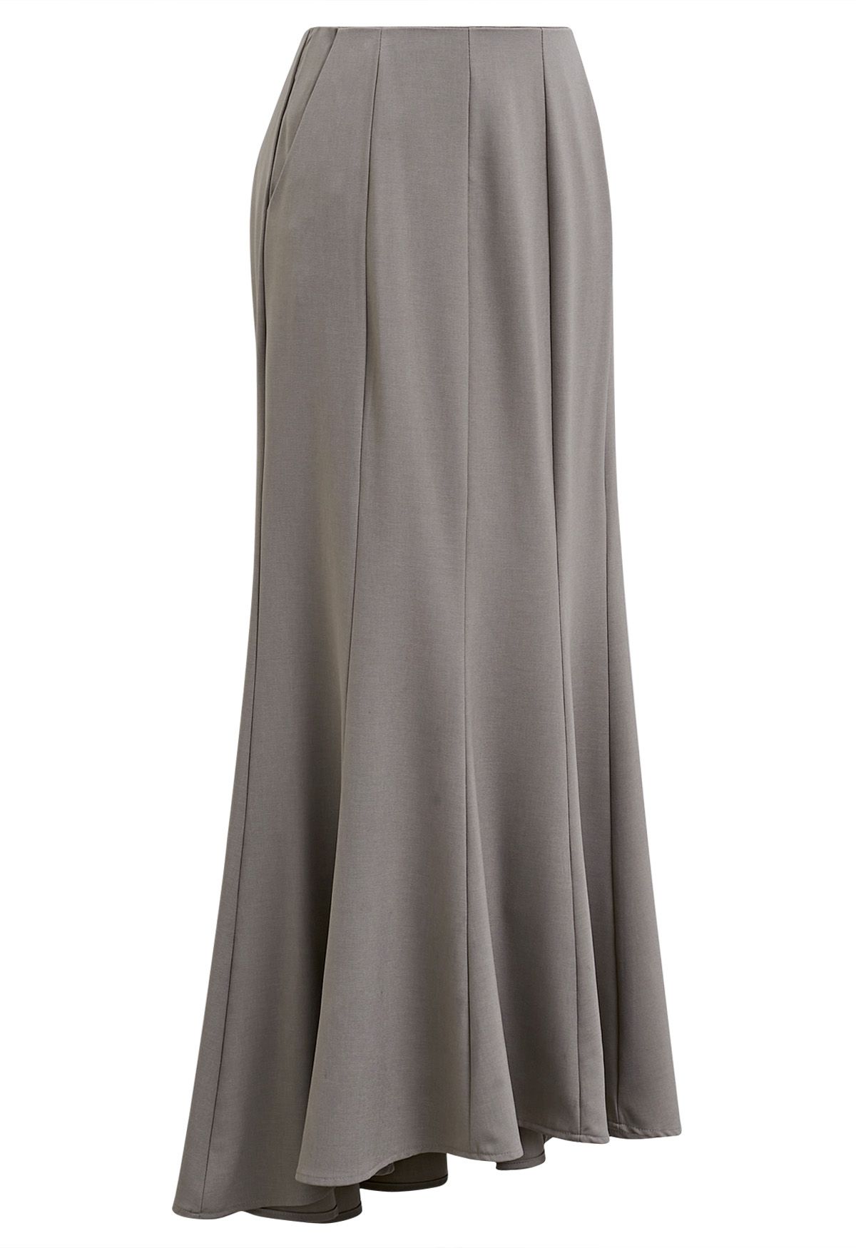 Seam Detailing Mermaid Maxi Skirt in Taupe