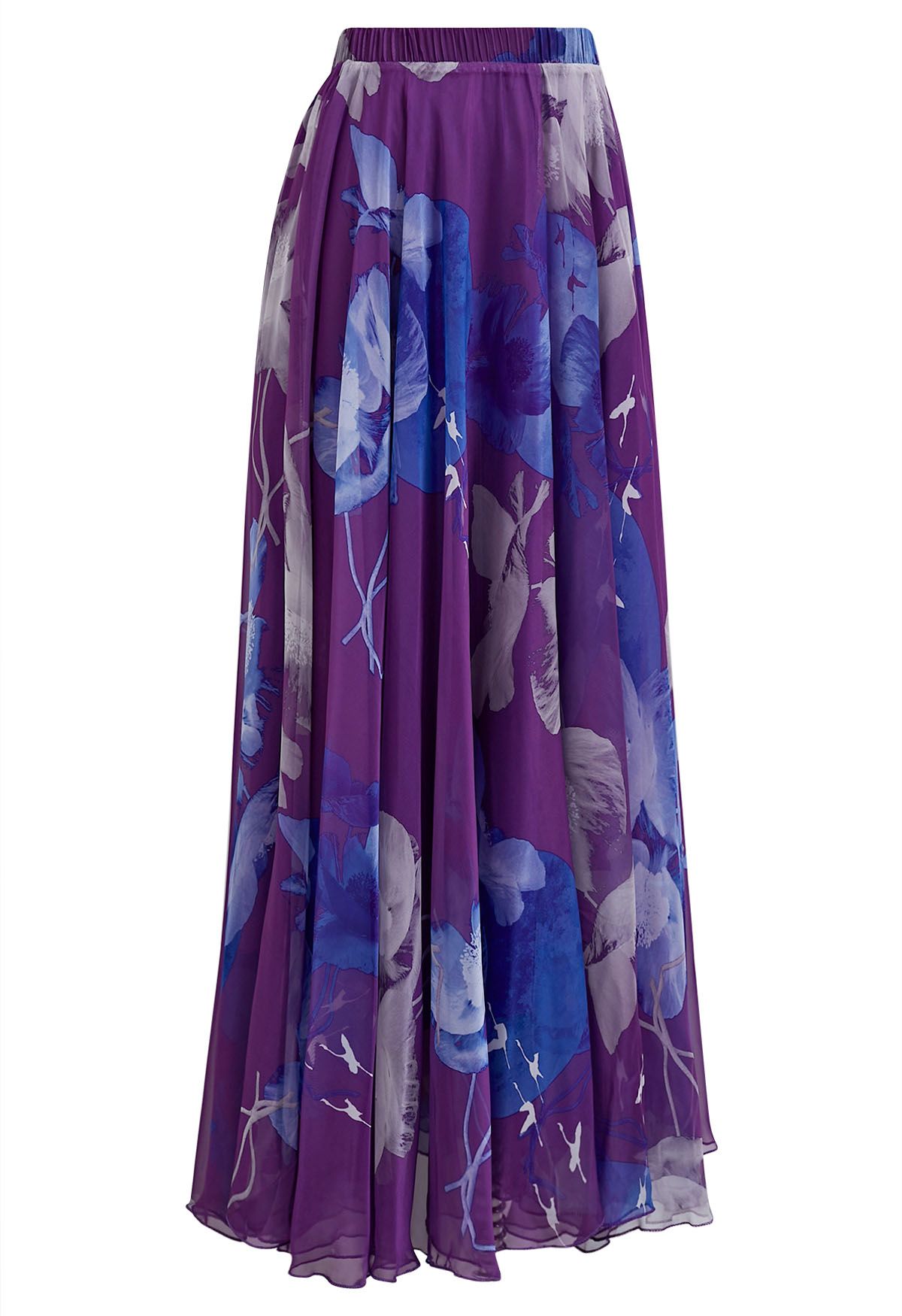 Purple Passion Floral Chiffon Maxi Skirt