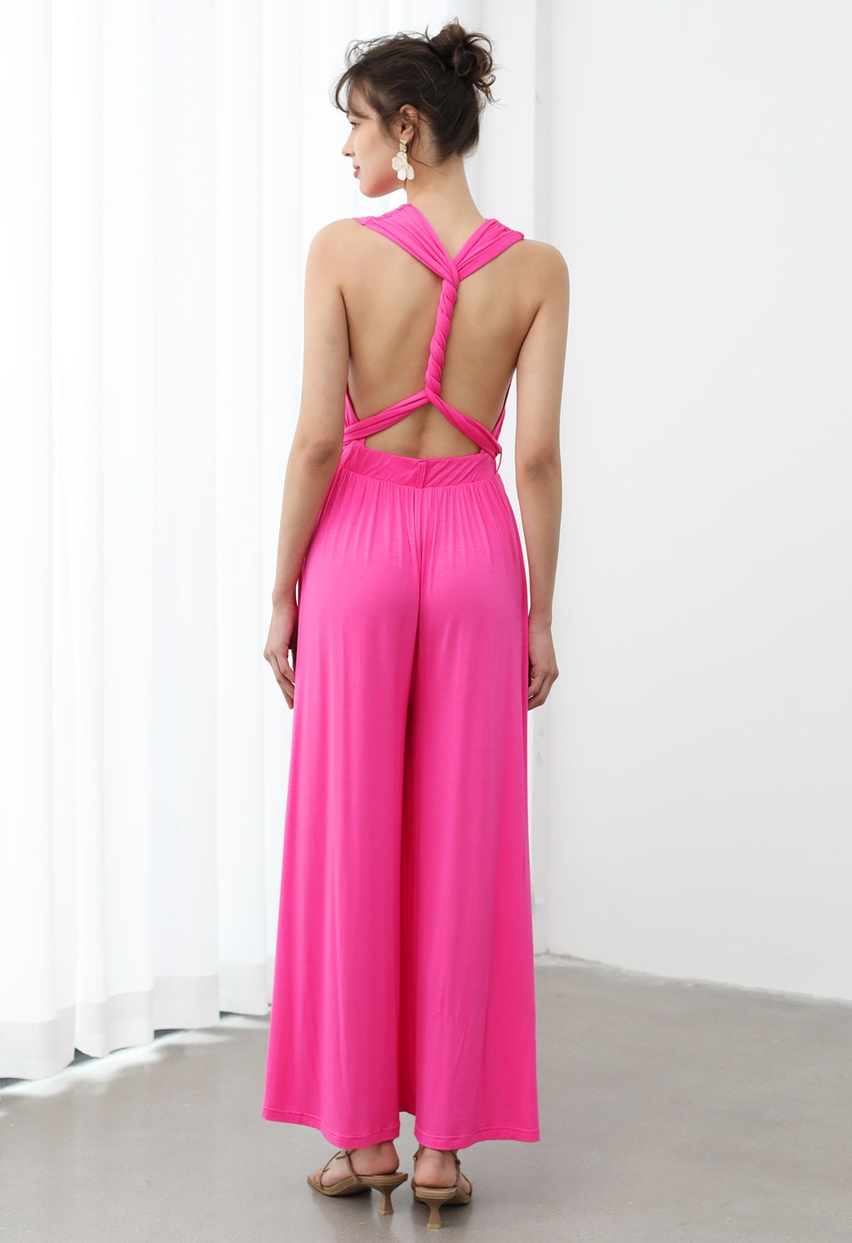 Twist and Tie Wide-Leg Jumpsuit in Hot Pink