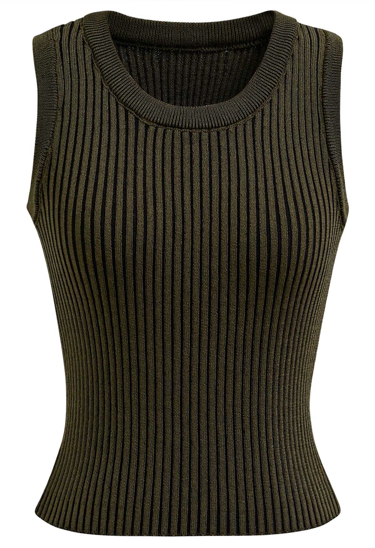 Stripe Texture Knit Tank Top in Army Green