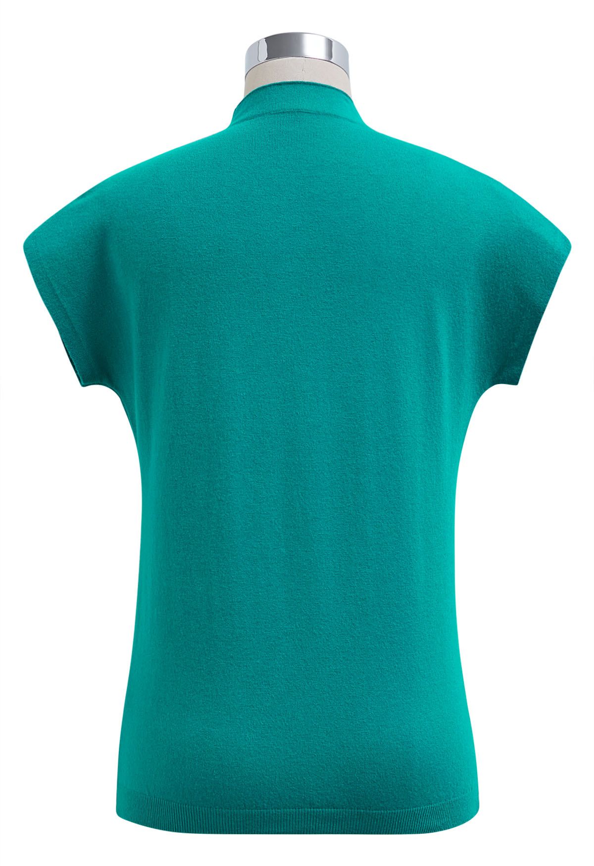 Solid Color Cap Sleeves Knit Top in Turquoise