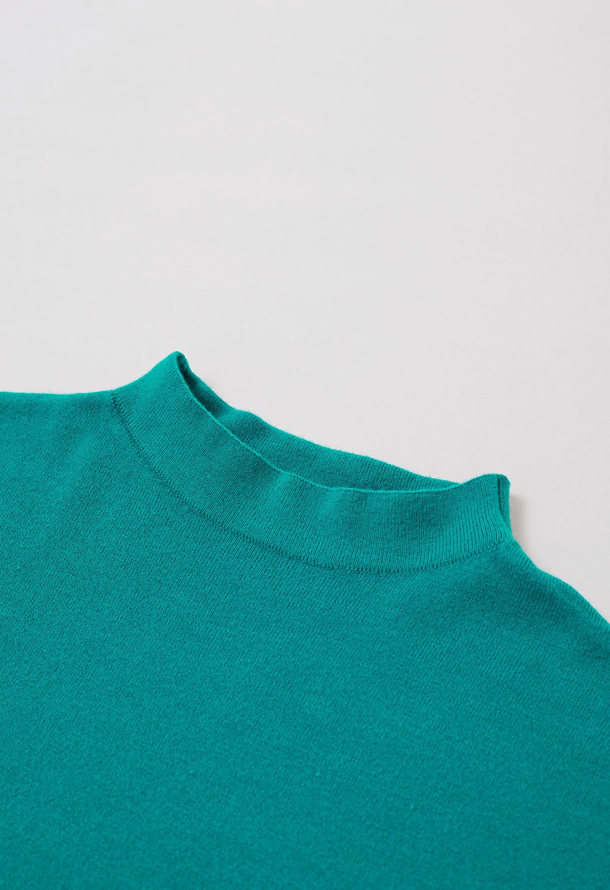 Solid Color Cap Sleeves Knit Top in Turquoise