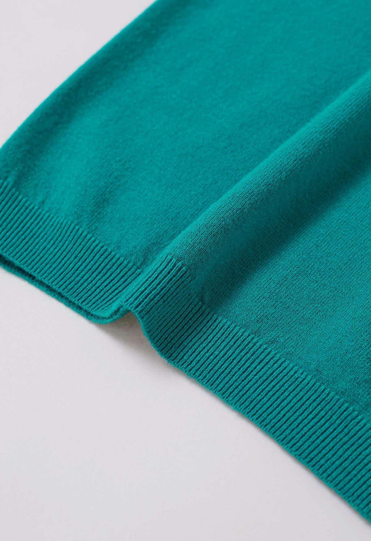 Solid Color Cap Sleeves Knit Top in Turquoise